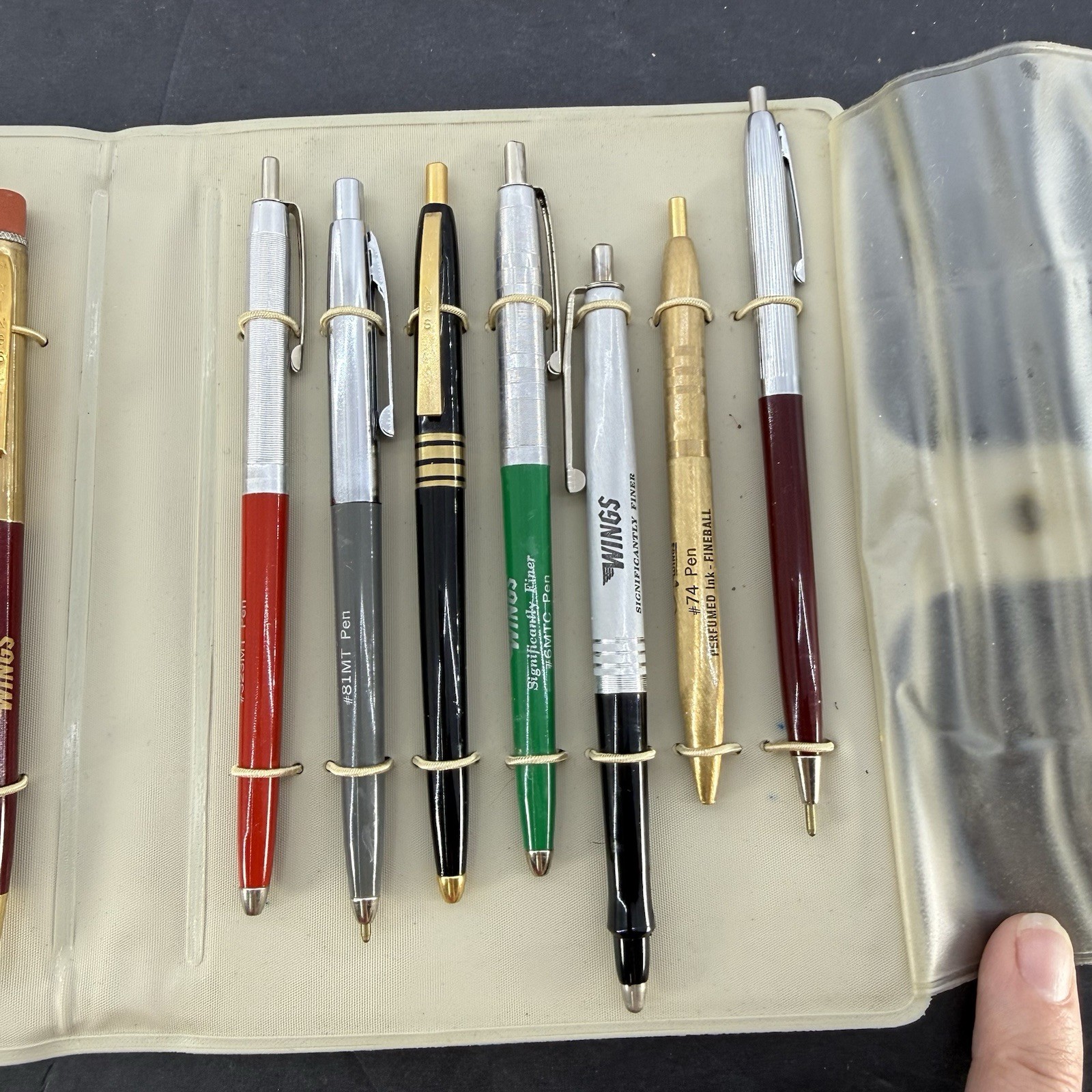 Vintage Wings Advertising Pen Collection in Organizer Case 14 Promotional Pens