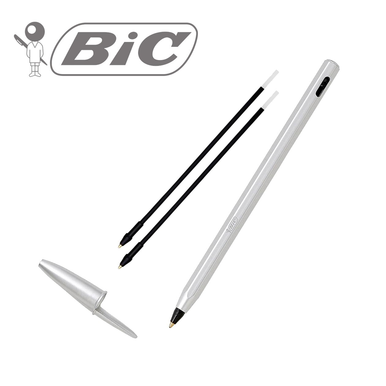 BIC Aluminum Body Refillable Cristal Re’new Ball Point Pen 1.0mm with 2 Refills
