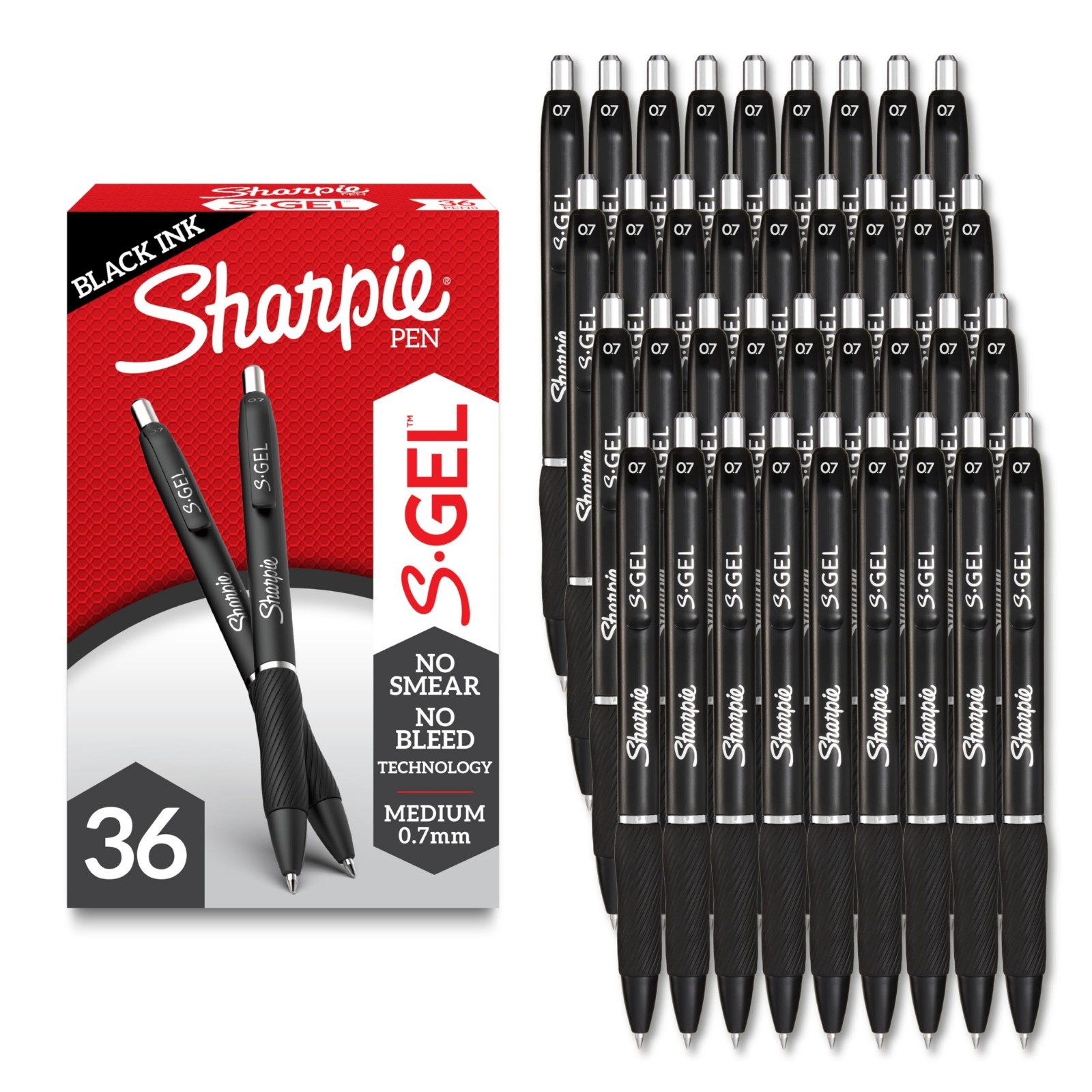 36 Count Gel Pens, Medium Point 0.7mm, Black Ink, No Smear, Office Supplies, Not