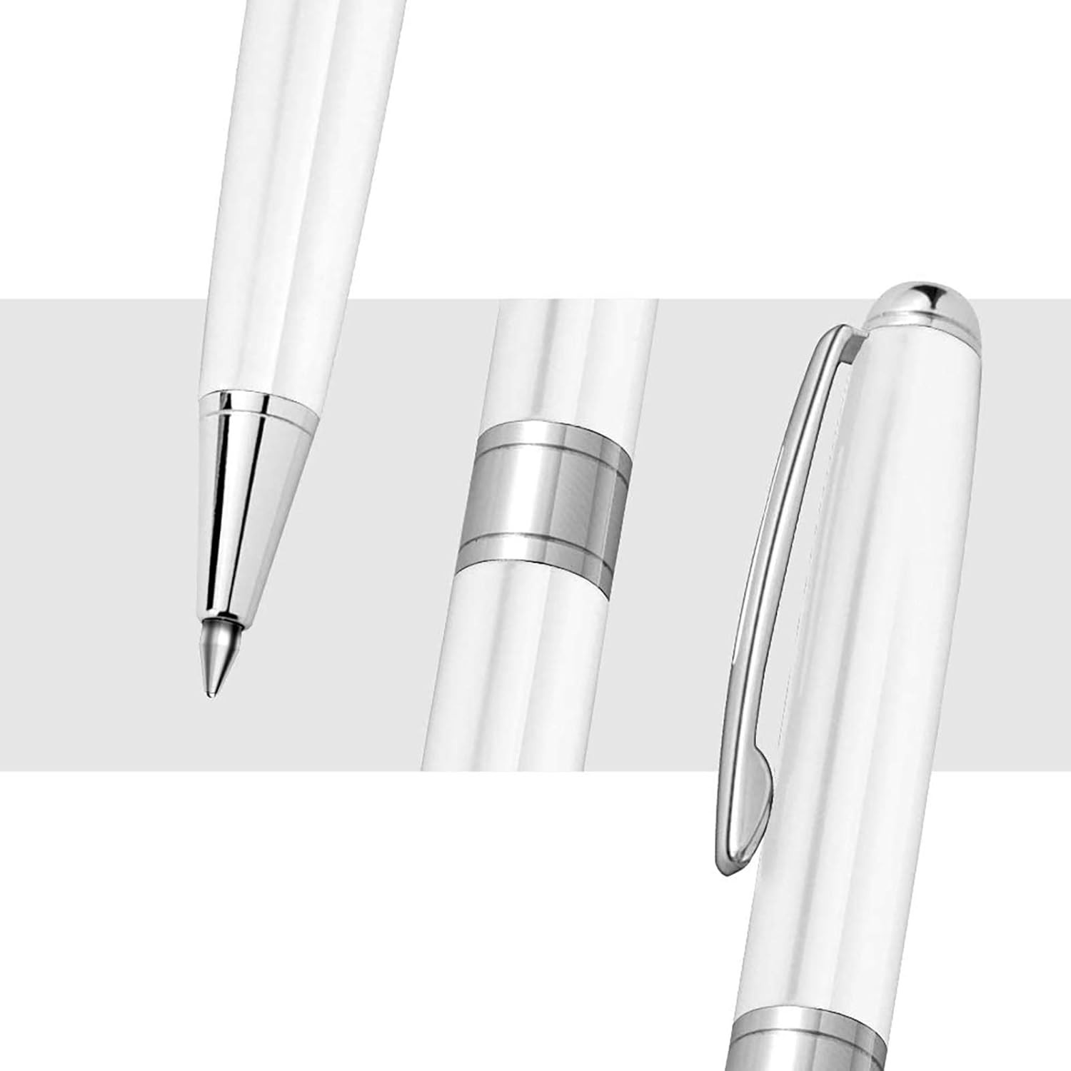 Ballpoint Pens White Pen – Fancy Pens Black Ink Pens for Journaling Men Gift Bus