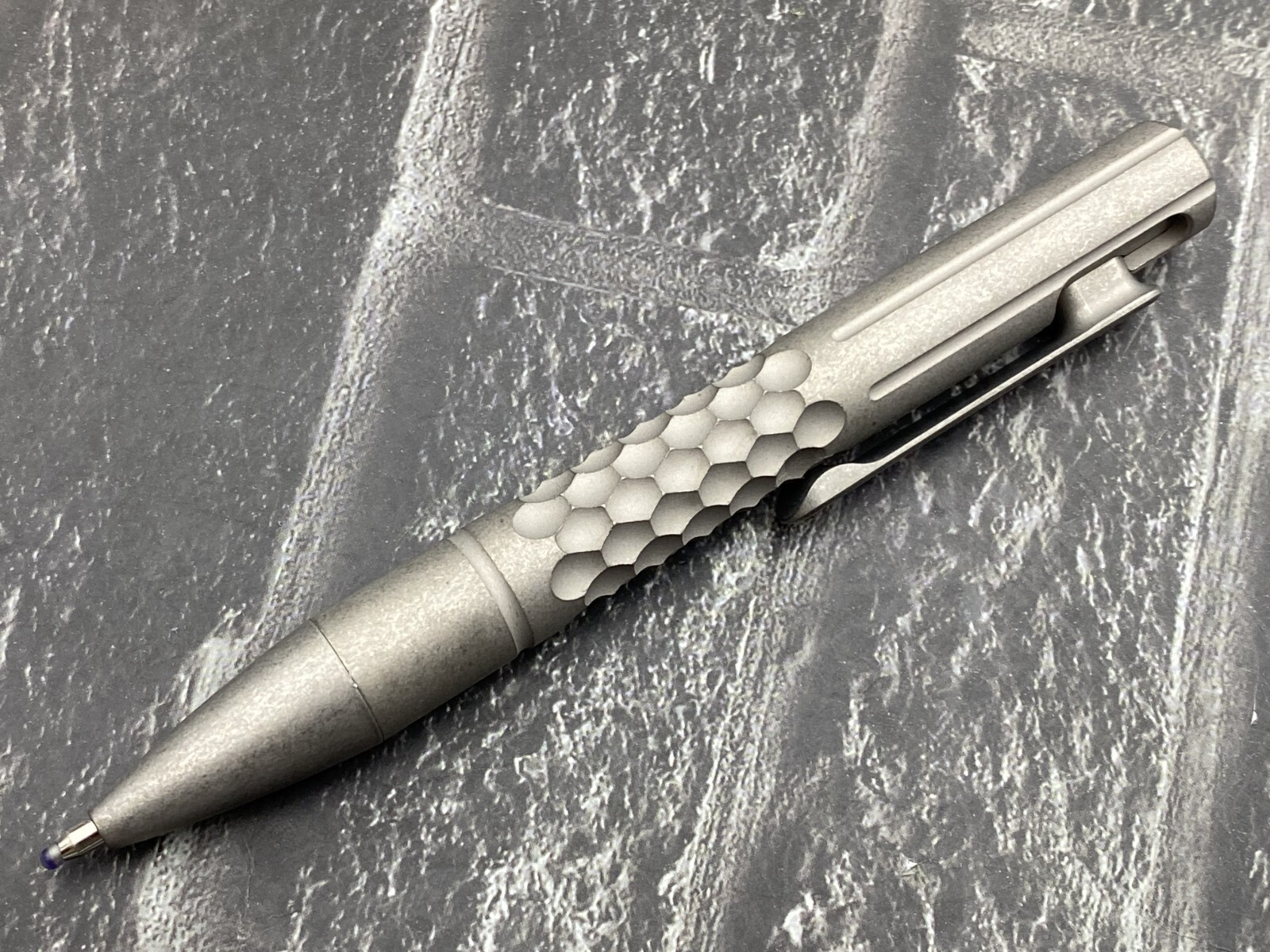 TwoSun TS-Pen09-Stonewash Checkered Tactical Titanium Push Button Mechanism Pen
