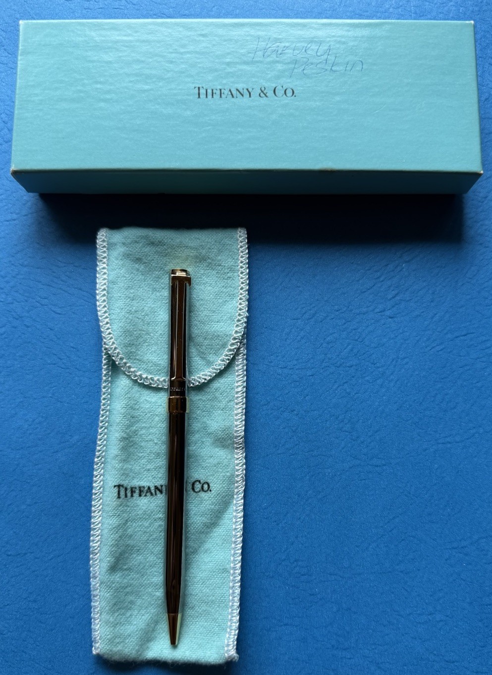 Tiffany & Co. T Clip Ballpoint Pen -Silver & Gold With Box & Pouch Excellent