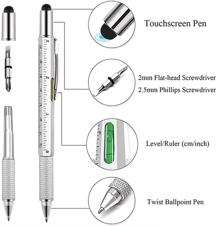 7-in-1 Multifunctional Multi-Tool Pen with Screwdriver, Ruler, Level, Stylus & B