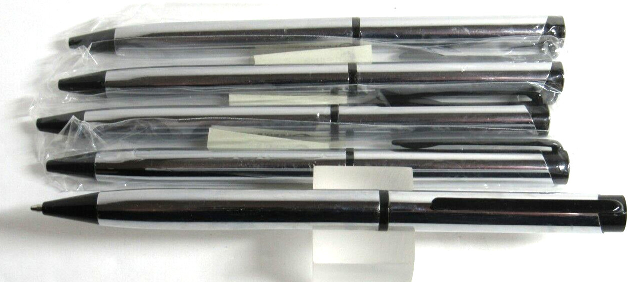 LOT OF 5 PACIFIC SLIM METAL CHROME BALLPOINT PENS-closeout