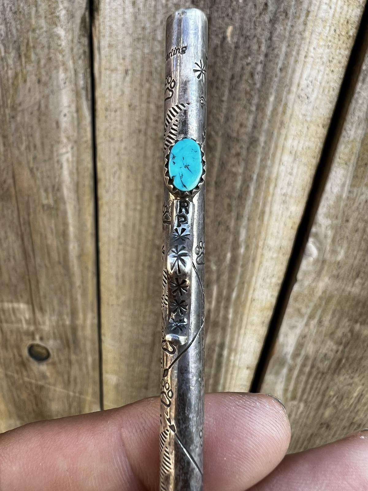 Vtg Navajo Sterling Silver Natural Turquoise Stamped Arrow Ballpoint Pen