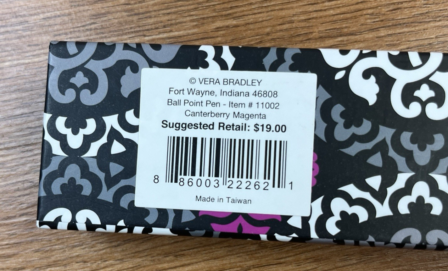Vera Bradley Ball Point Pen in Canterberry Magenta , Black Ink NEW in Box