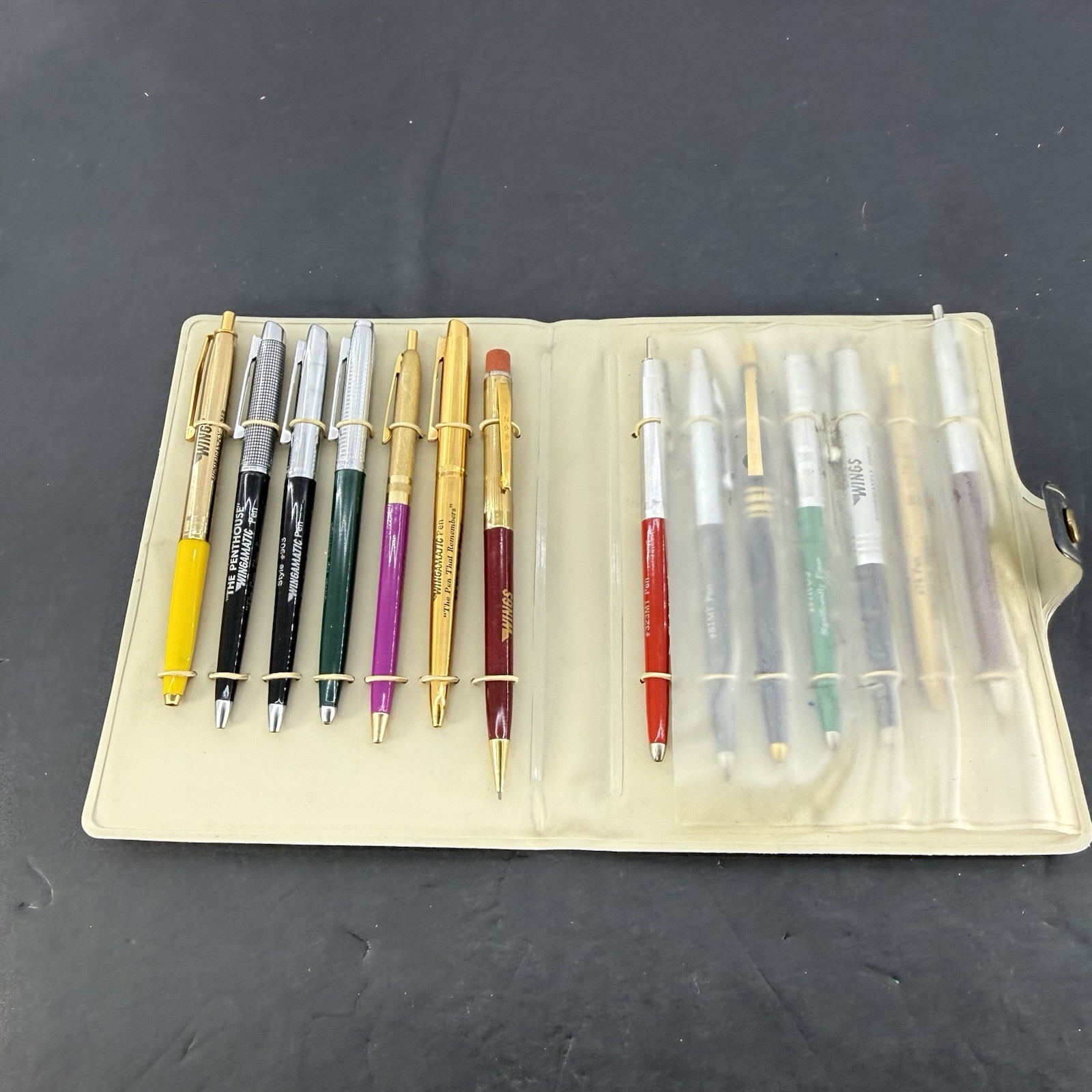 Vintage Wings Advertising Pen Collection in Organizer Case 14 Promotional Pens