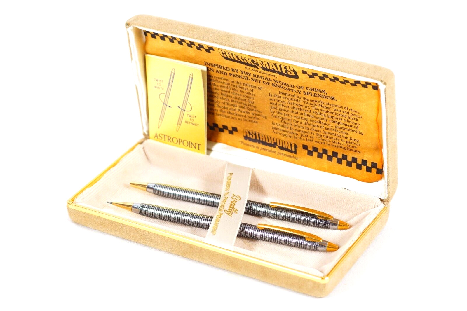 Bradley Astropoint Check Mates Pen & Mechanical Pencil Set Chess Inspired RARE!