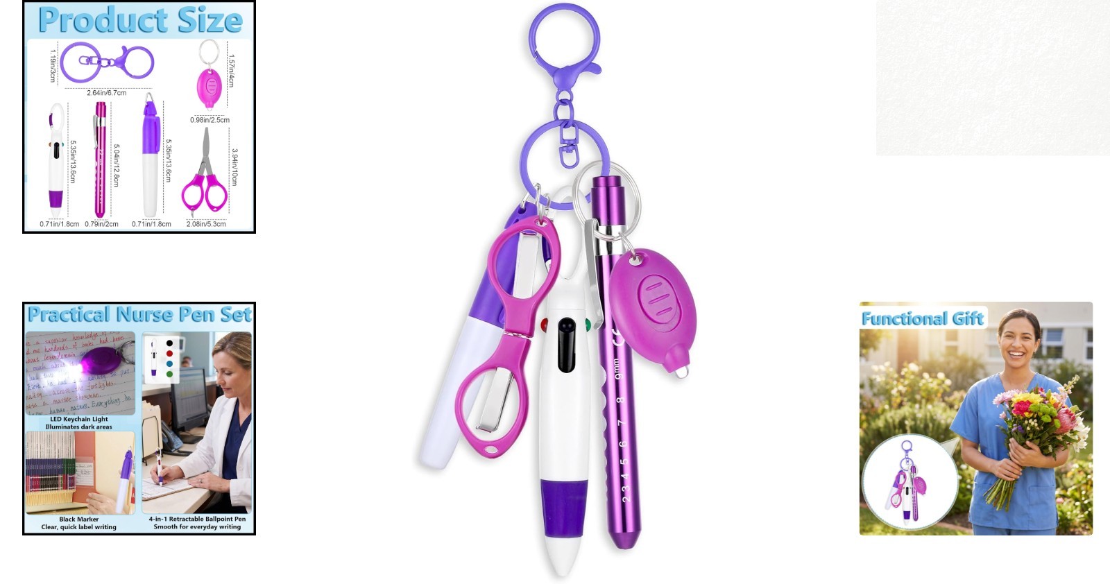 Essential Nurse Accessories Set: Retractable Pen, Scissors & Keychain Flashlight