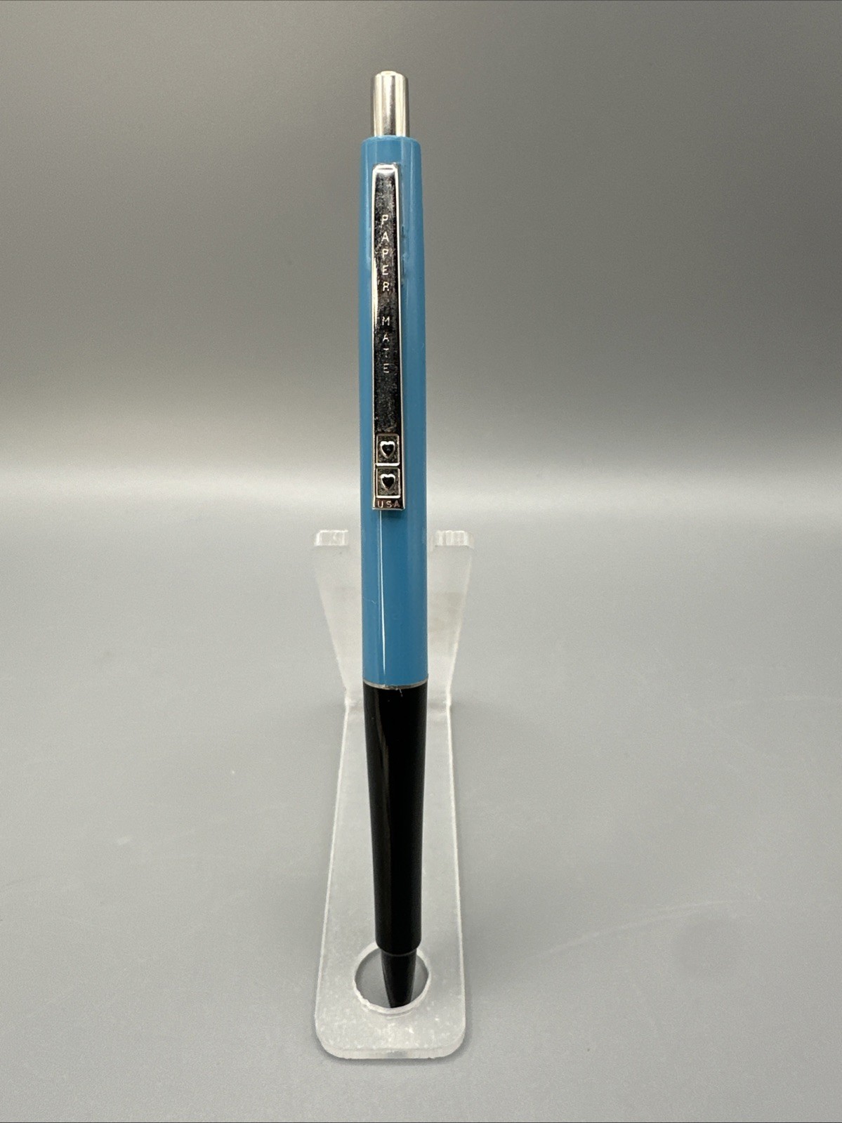 VTG Paper Mate Powerpoint Ball Pen Turquoise Black Double Heart Tu Tone 1328