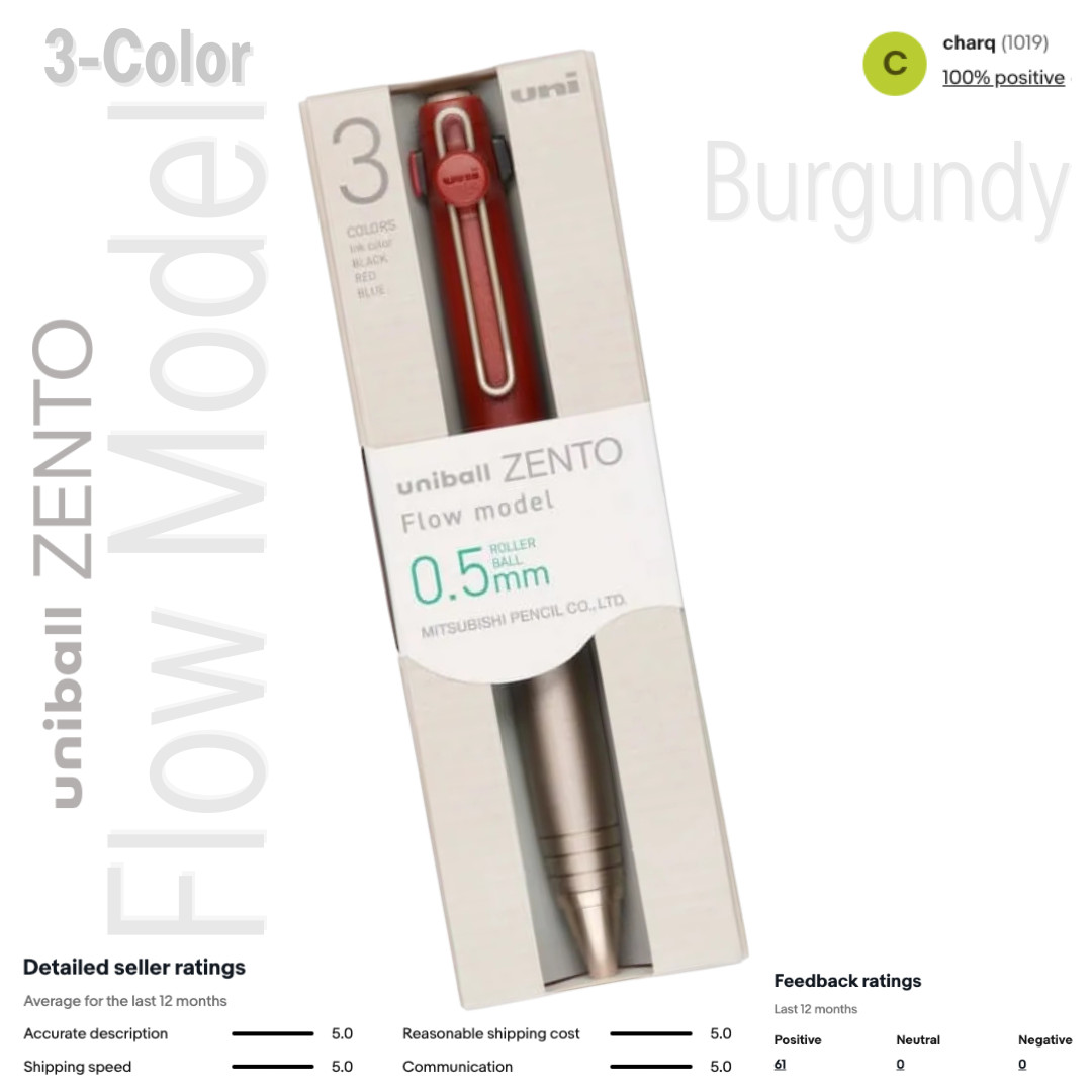 Uniball Zento Flow Three Color Pen 0.5mm Burgundy Multi-pen -=NEW=-