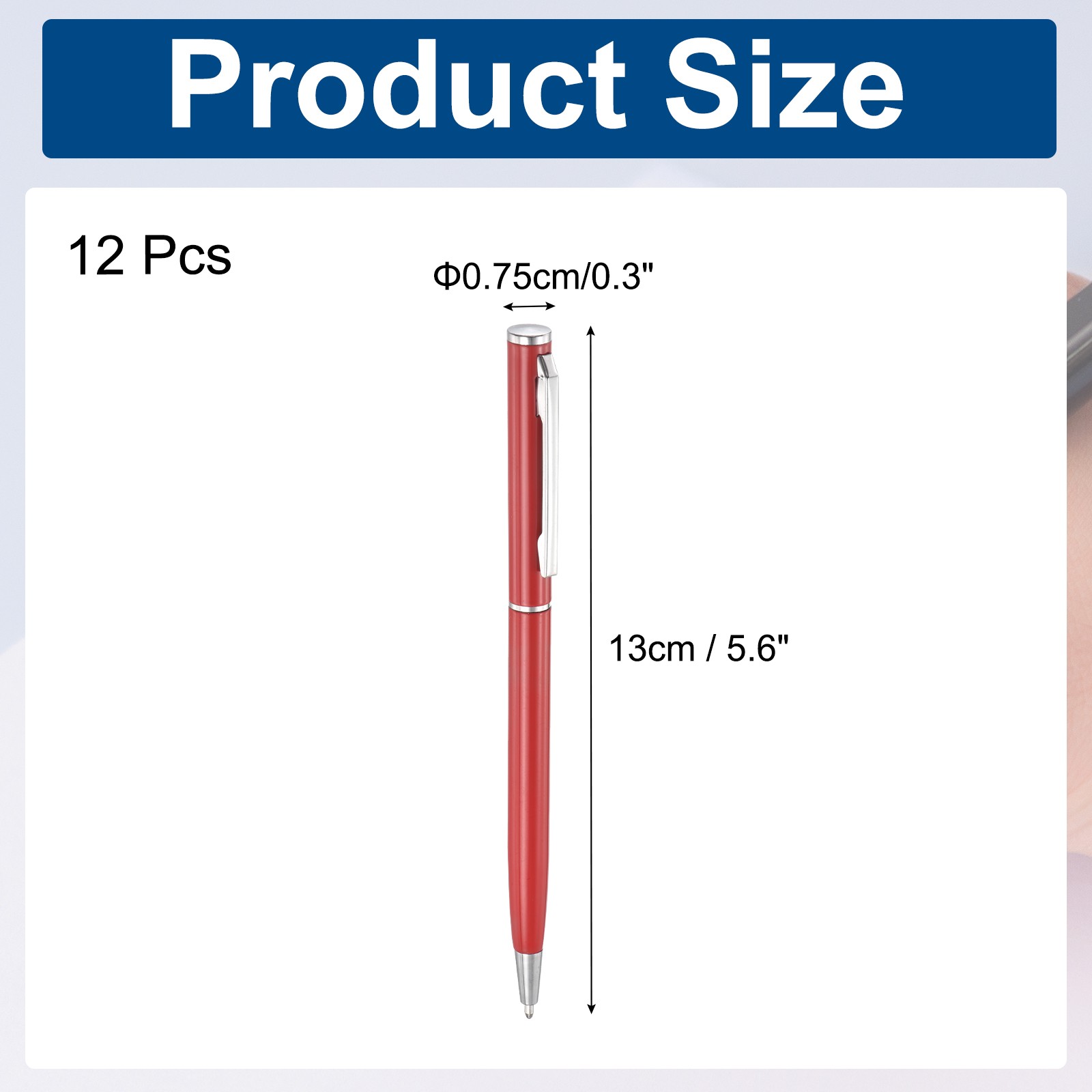 Slim Metallic Ballpoint Pen, 12Pcs Black Ink 1mm Medium Point Pen, Red
