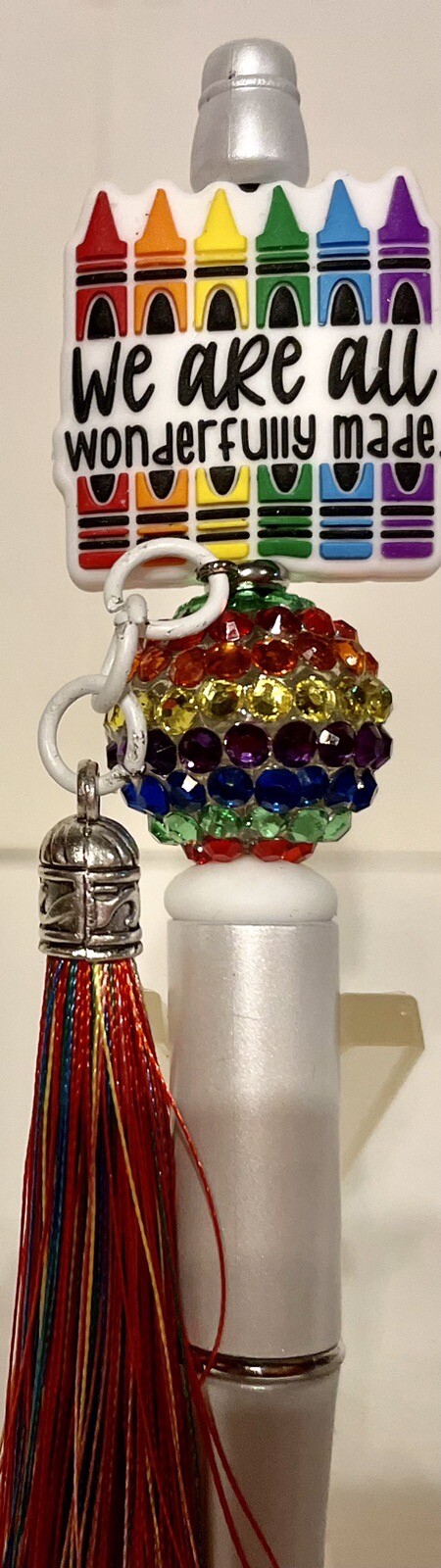 Beaded Ballpoint Pen,crayons With”we Are All Wonderfully Made” Across Them