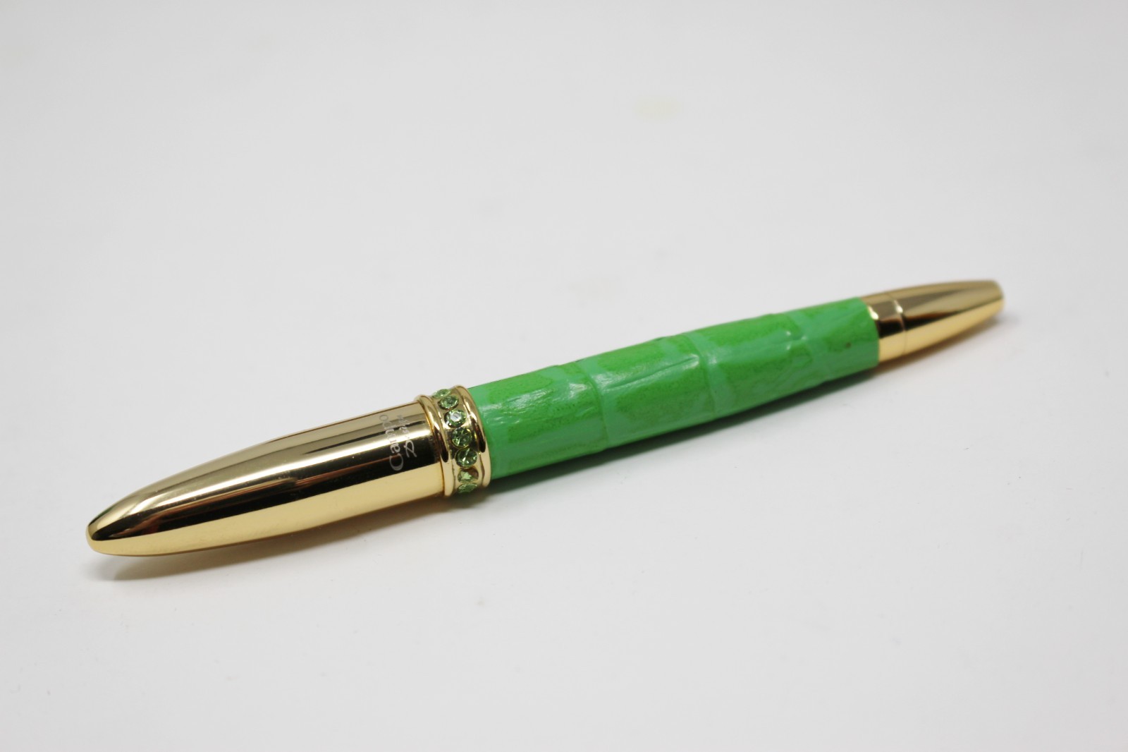 Campo Marzio Italy Ball Point Pen Necklace GREEN Mini Crystals Leather Pouch NEW