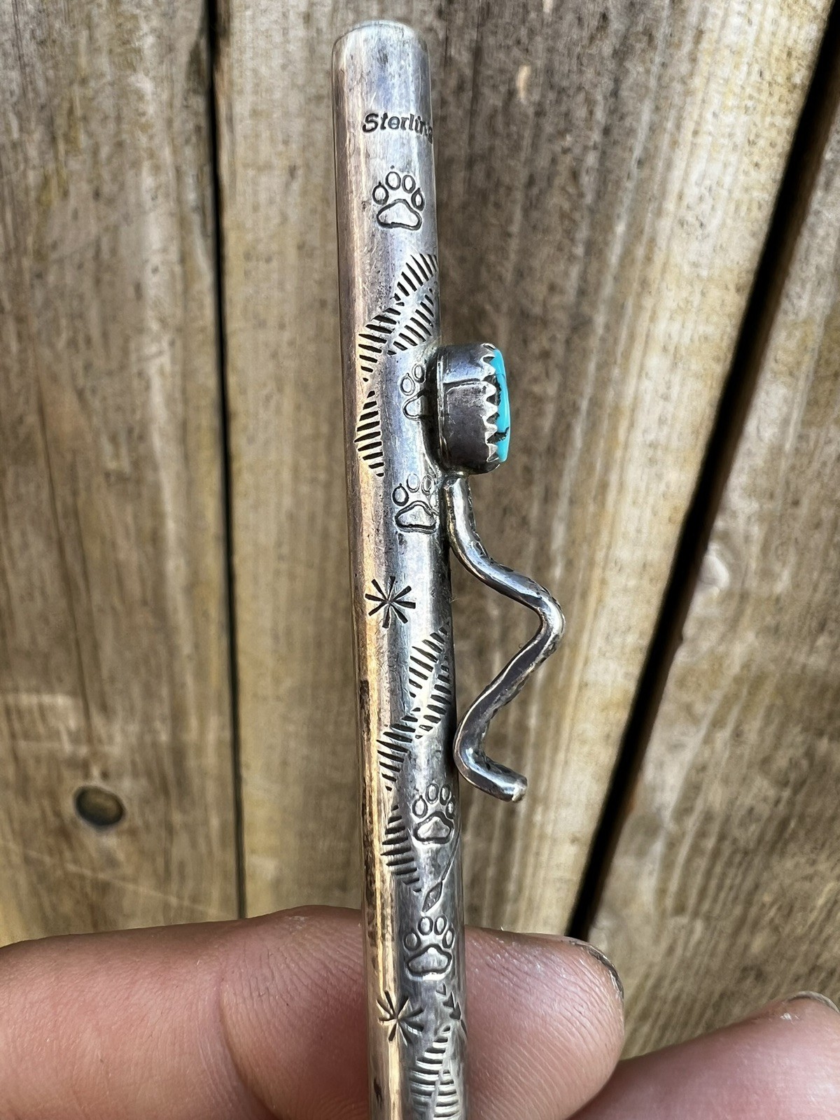 Vtg Navajo Sterling Silver Natural Turquoise Stamped Arrow Ballpoint Pen