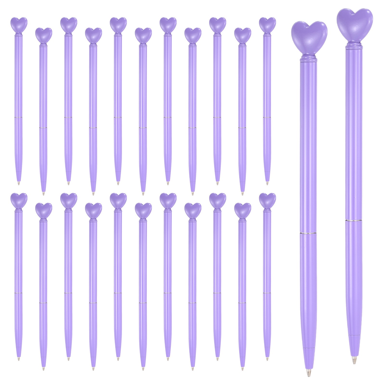 Heart Pens 1.0 mm Black Ink, 24 Pcs Metal Cute Pens Ballpoint, Purple
