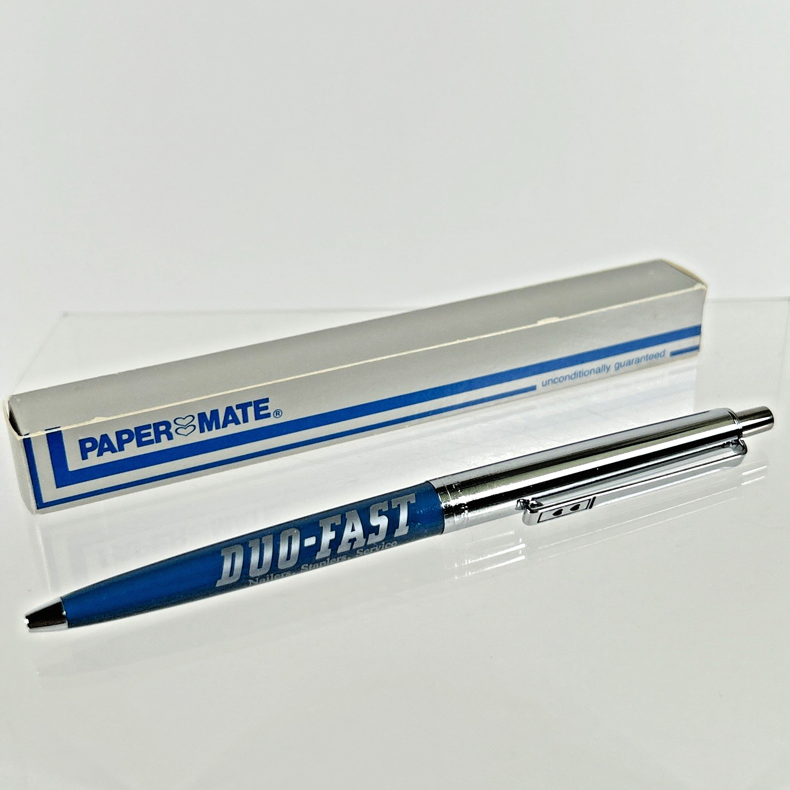DOU-FAST Paper Mate Blue Chrome Slim Profile Double Heart Vintage Ballpoint Pen