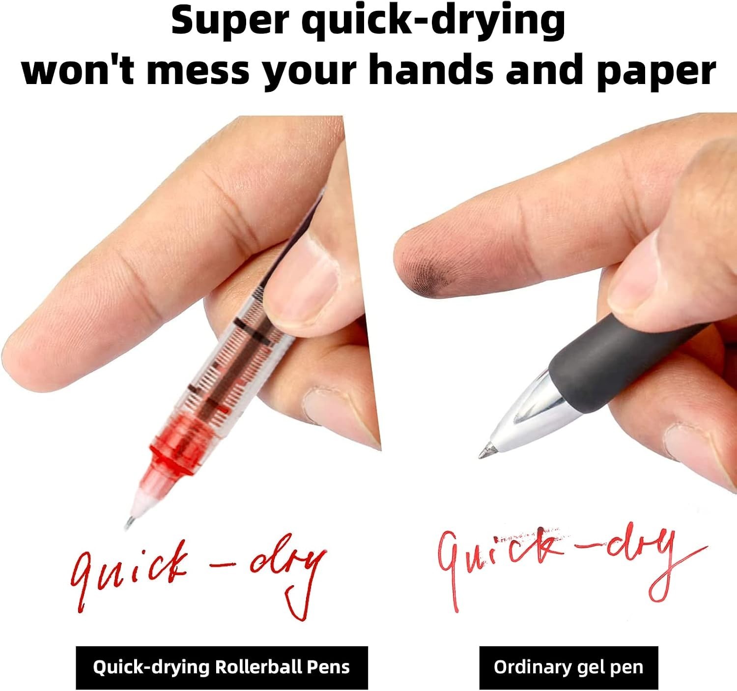 Rolling Ball Pens 12 Pieces Quick Dry Ink 0.5 mm Extra Fine Red
