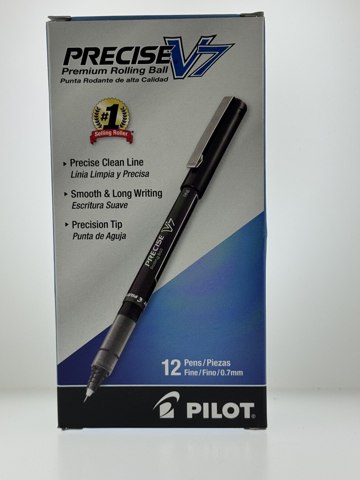 12 Pack – Pilot Precise V7 BLACK INK PENS Stick Rolling Ball Pens Point .7mm