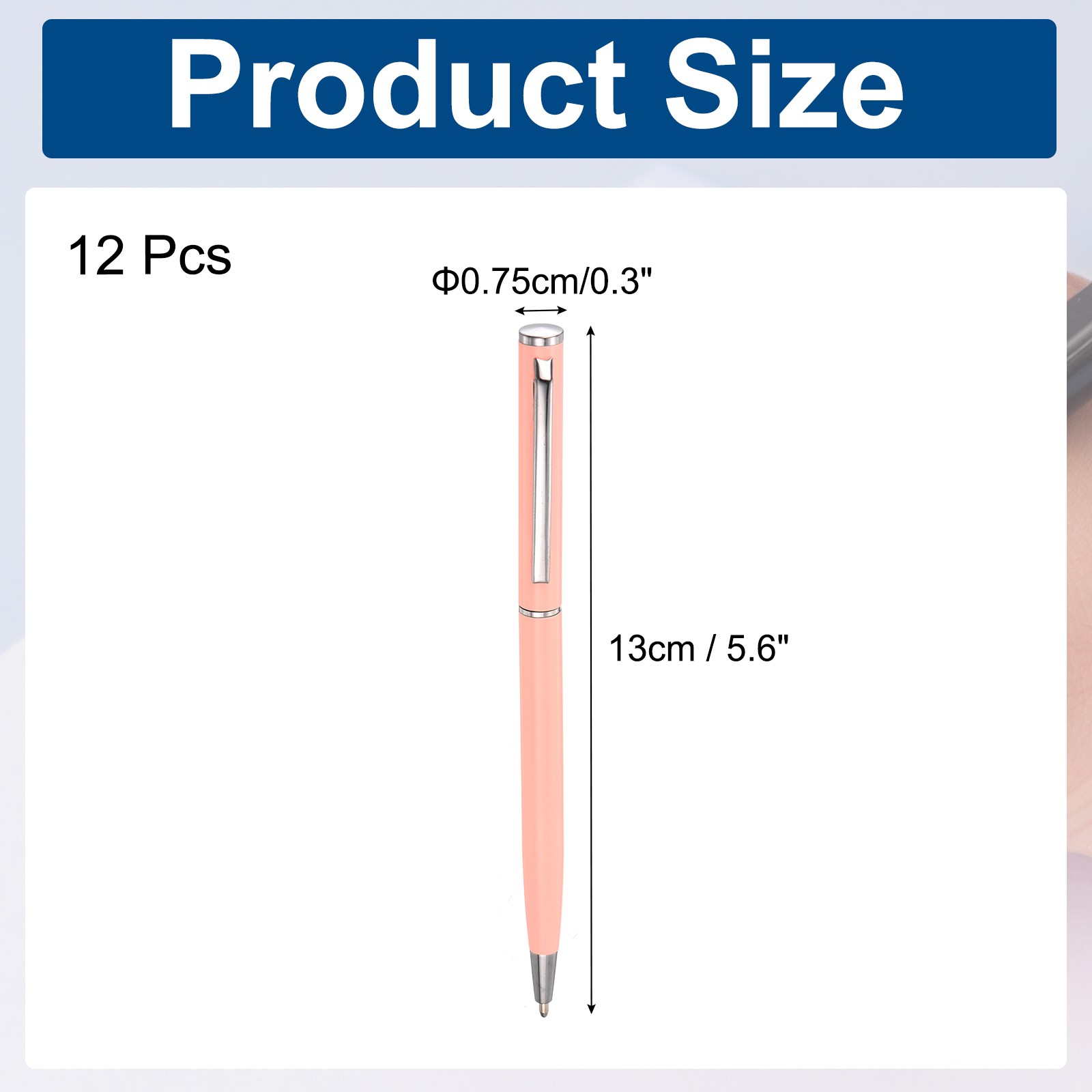 Slim Metallic Ballpoint Pen, 12Pcs Black Ink 1mm Medium Point Pen, Pink