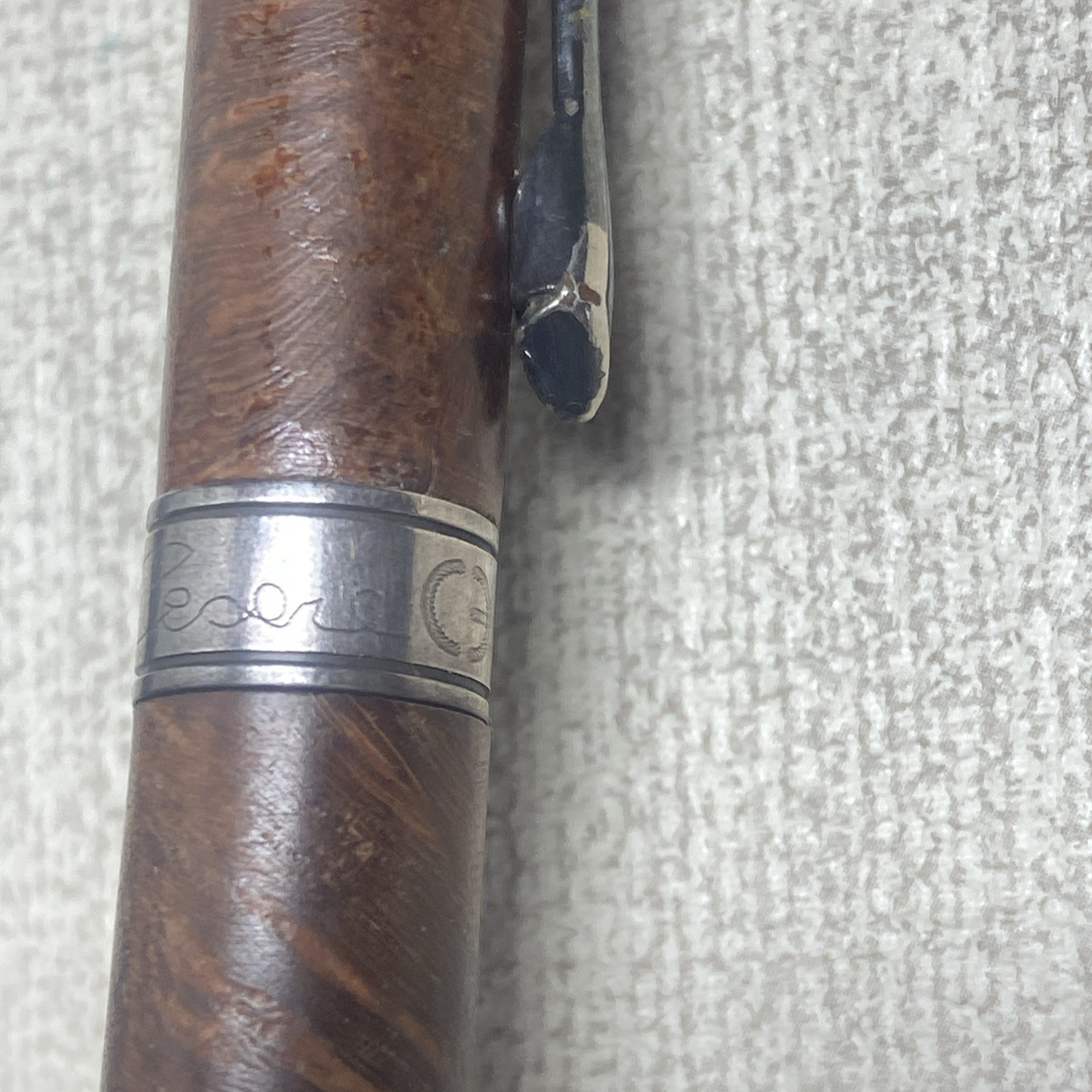 Cesare Emiliano Silver 925 Ballpoint Pen Signed Engraved Briar Wood- Rare Find