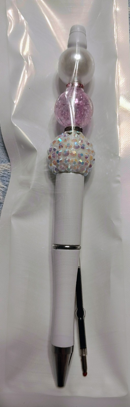 White Plastic Decorative Novelty Ballpoint Pen with Glitter Accents