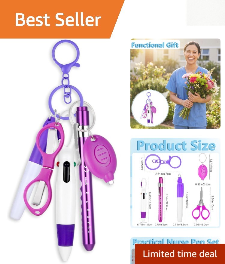Essential Nurse Accessories Set: Retractable Pen, Scissors & Keychain Flashlight