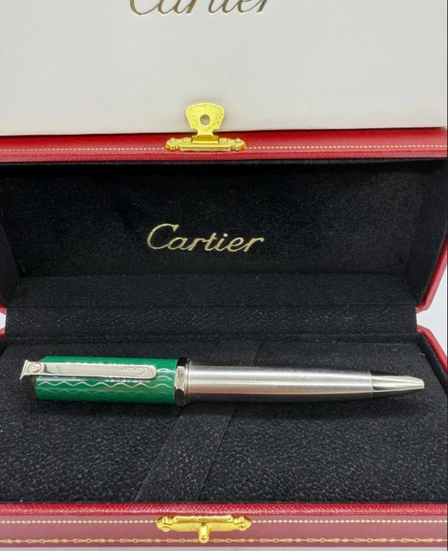 Cartier Santos Green Silver Ballpoint Pen Limited Edition Luxury Gift Boxed
