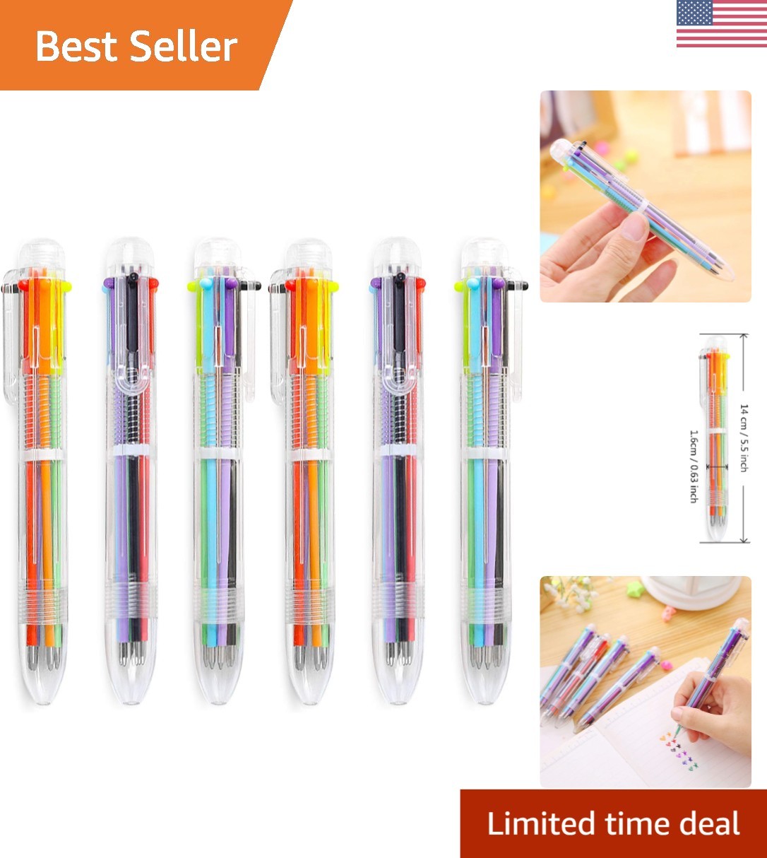 Multicolor 6-in-1 Ballpoint Pens with Pocket Clip – 24 Pack for Creative Fun