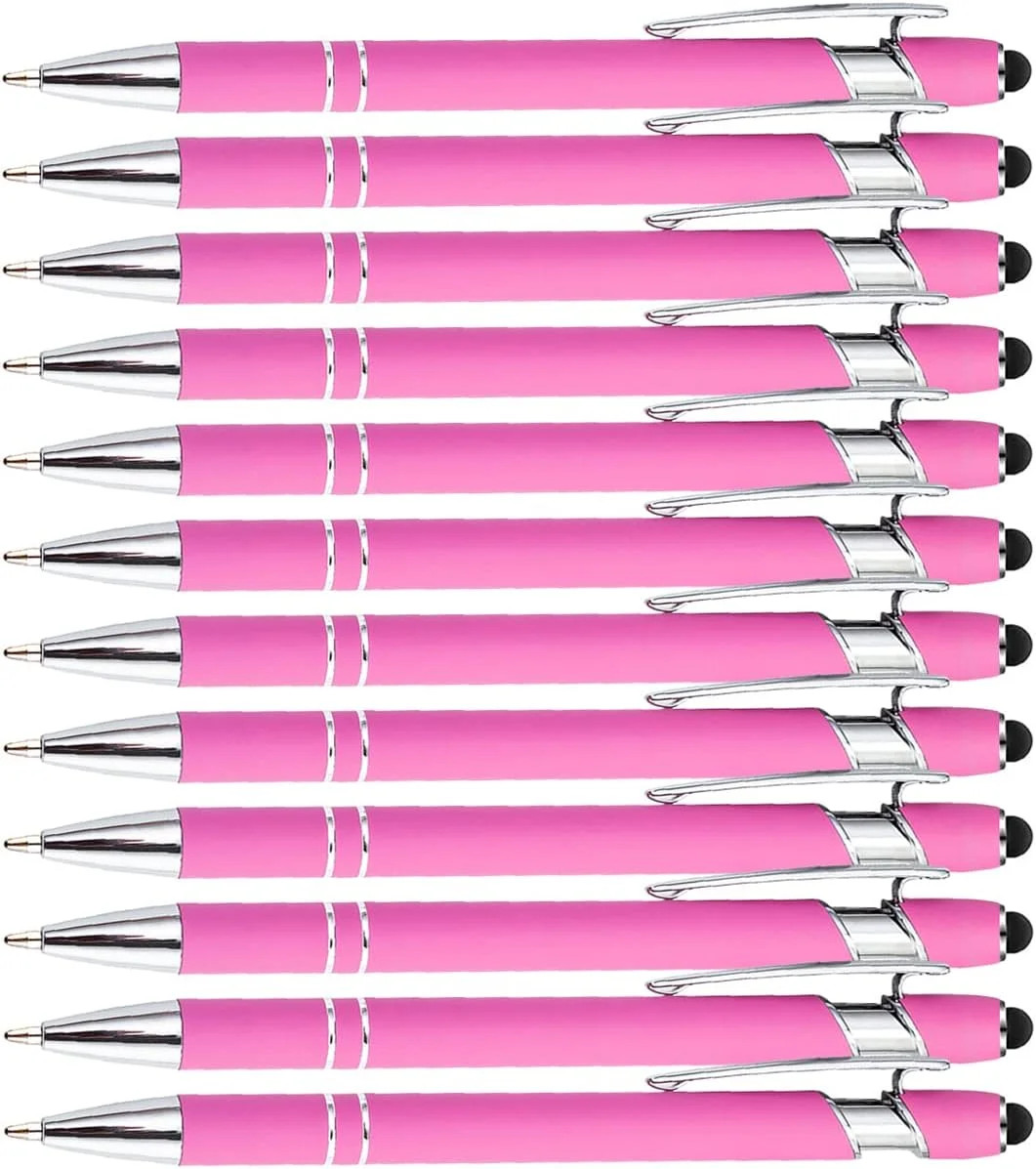 12 Pcs Pink Ballpoint Pens,Ballpoint Stylus Ball Point Black Ink Retractable …
