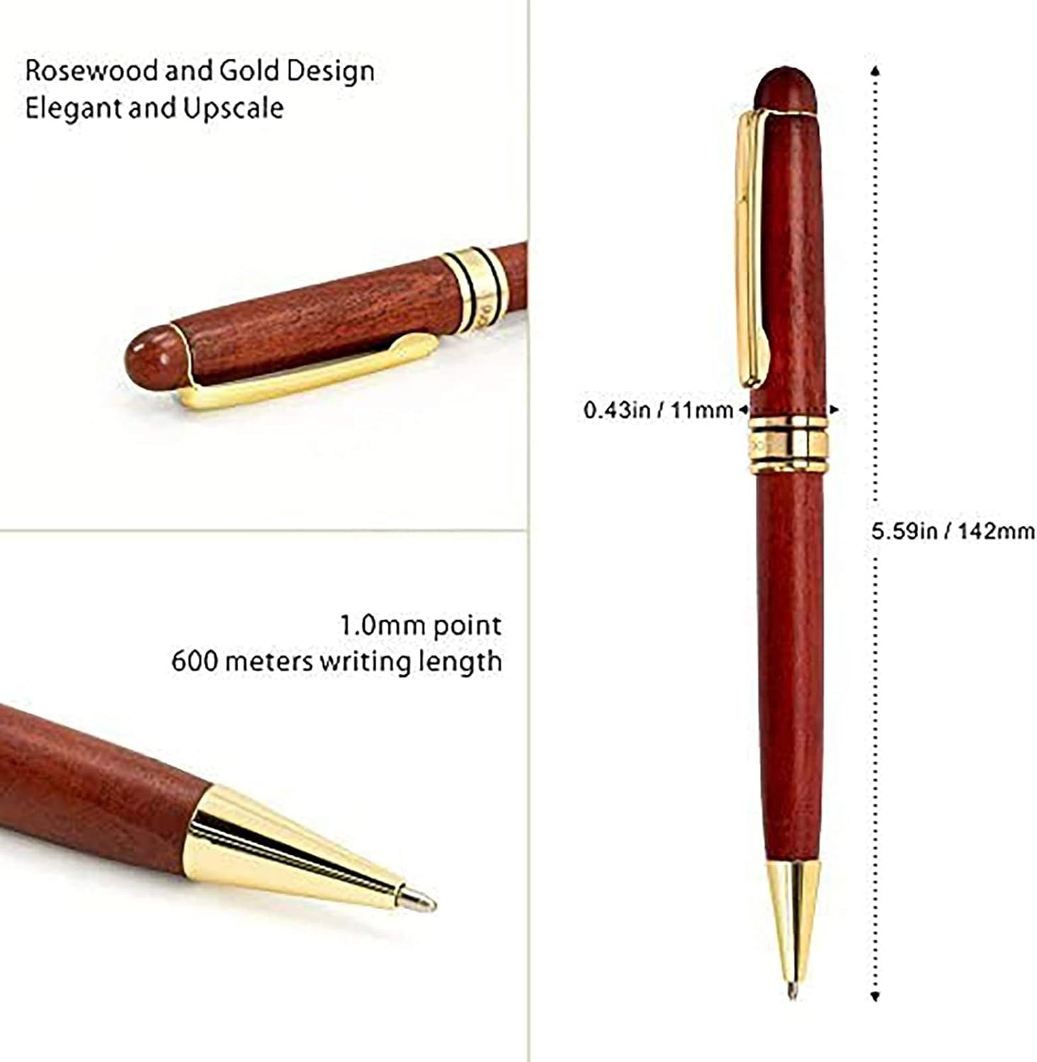 Refillable Wood Pens with Black Ink, Lightweight Design for Comfortable Writing
