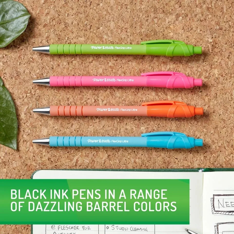 Paper Mate Flexgrip Ultra Black Med Pt Retractable Ballpoint Pen 2204001 12 Pens