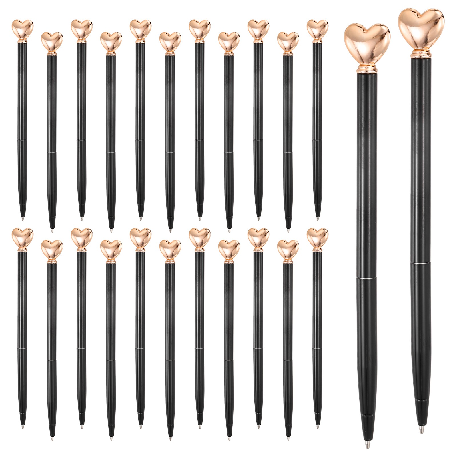 Heart Pens 1.0 mm Black Ink, 24 Pcs Metal Cute Pens Ballpoint, Black/Rose Gold