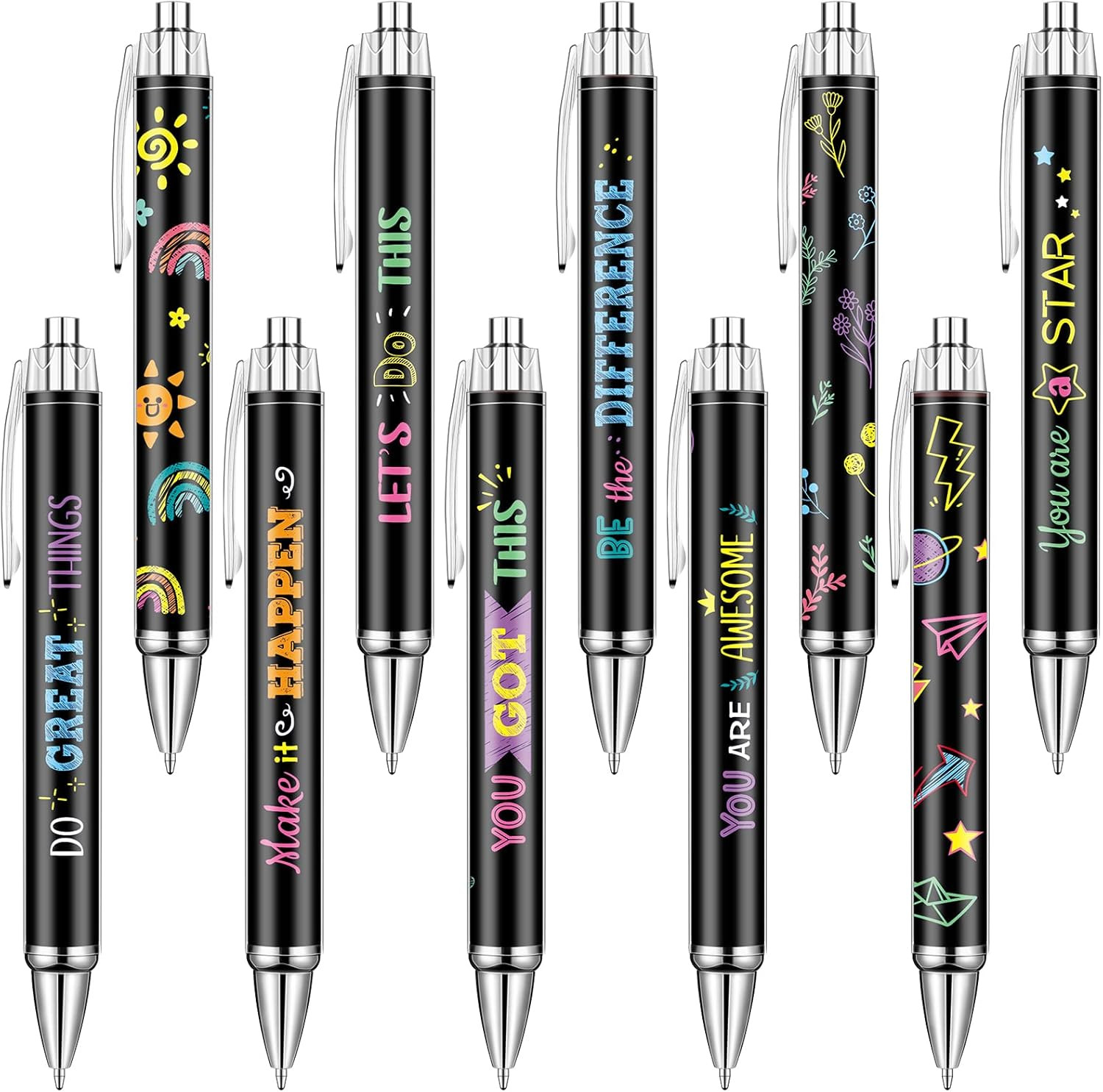 10 Pcs Inspirational Ballpoint Pens Retractable Funny Black Ink Pen Set