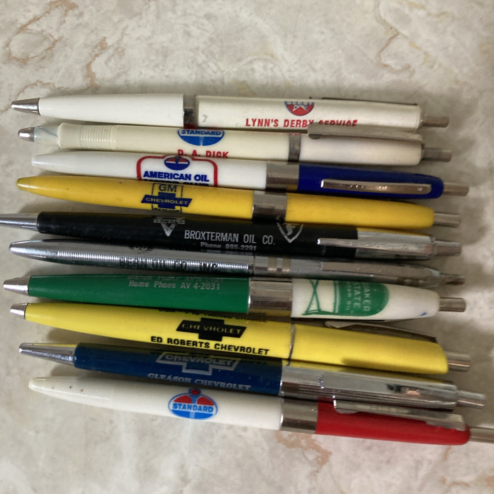 10 Vintage Advertising Ballpoint Pen Gas & Oil Chevrolet Standard Derby Conoco