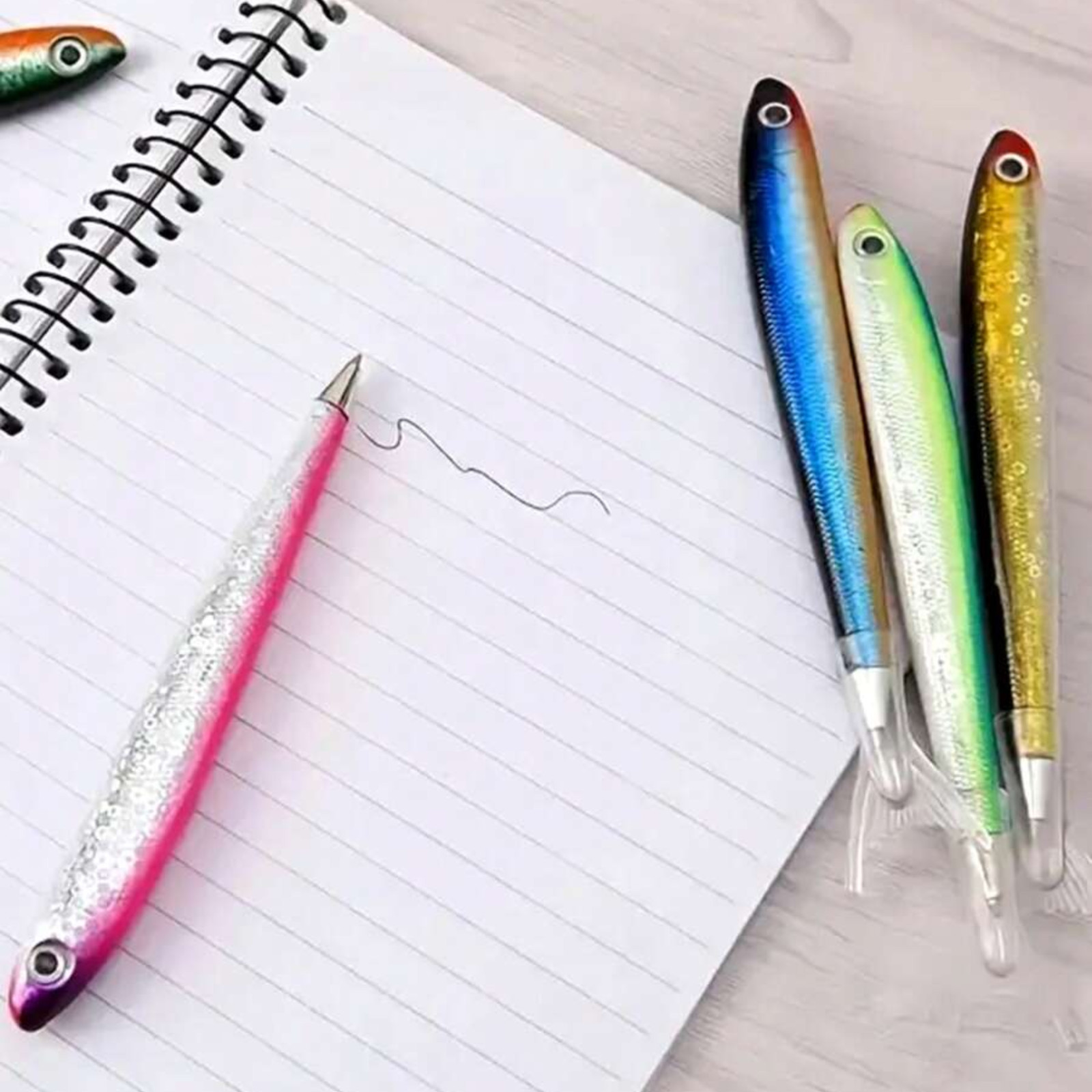 Fish Shaped Ballpoint Pens with Click Off Cap Fishing Decoration Black Ink Pens