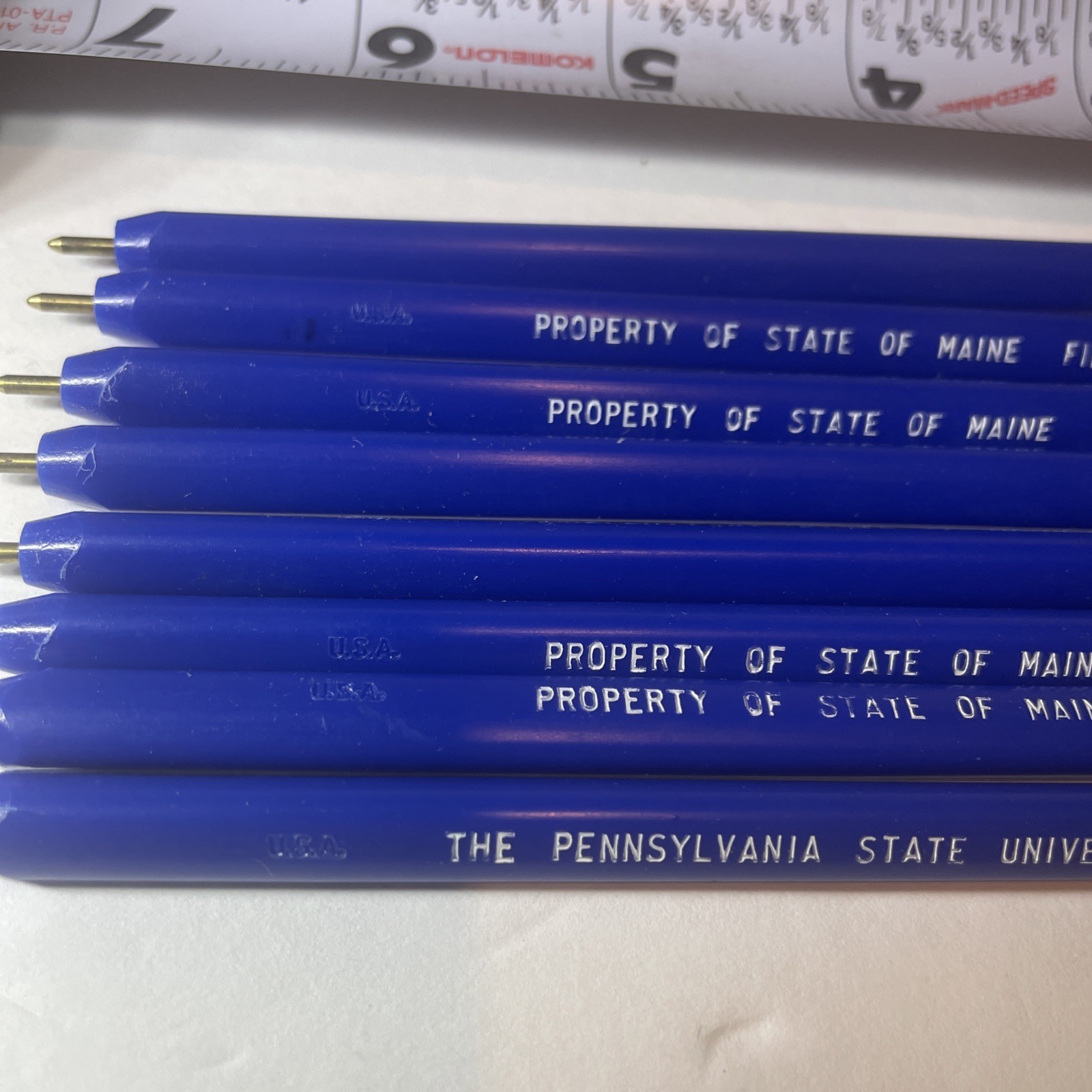 Erasable Ballpoint Pens – 7 Property Of State Of Maine- (1 Penn State) *DRY INK*