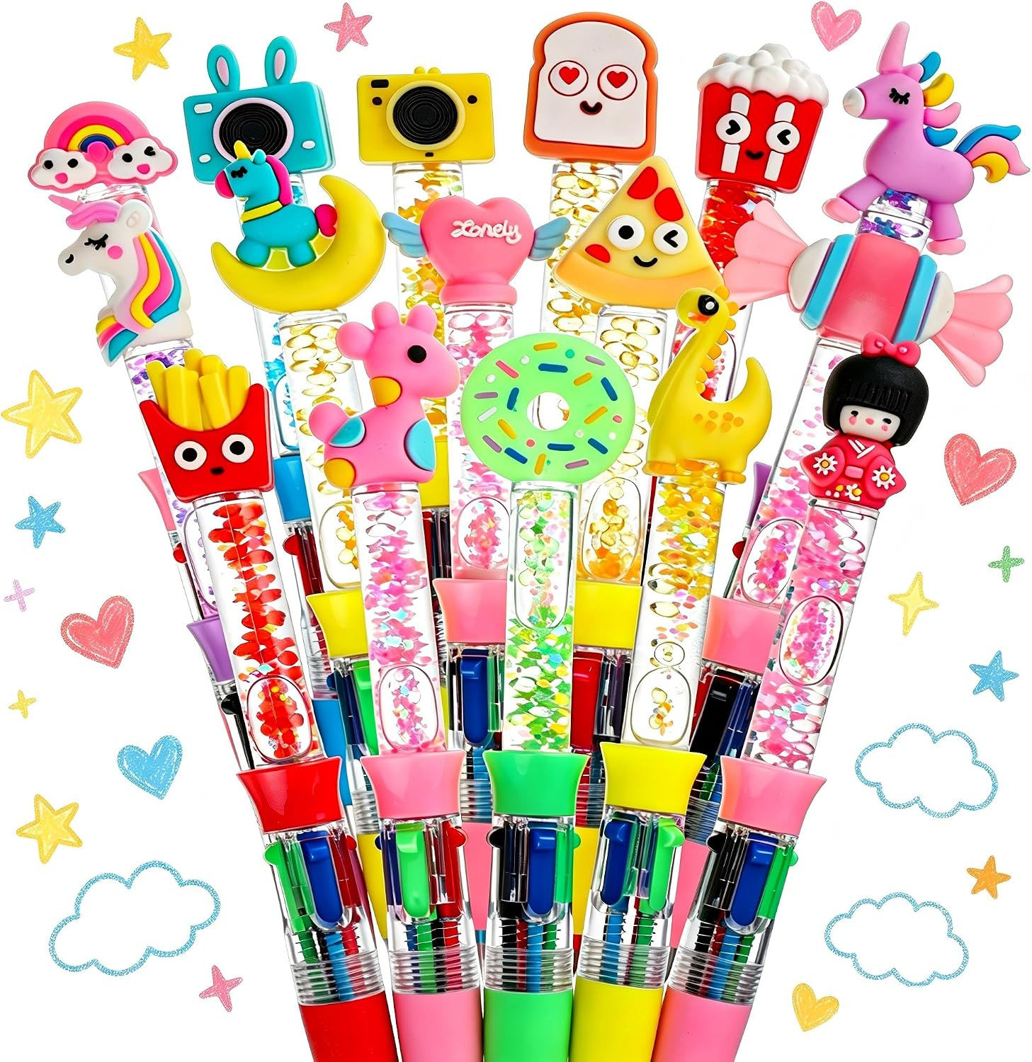 16 Packs Multicolor Pen in One, 4-In-1 Fun Pen Cute Pens Ballpoint Pens Bulk for