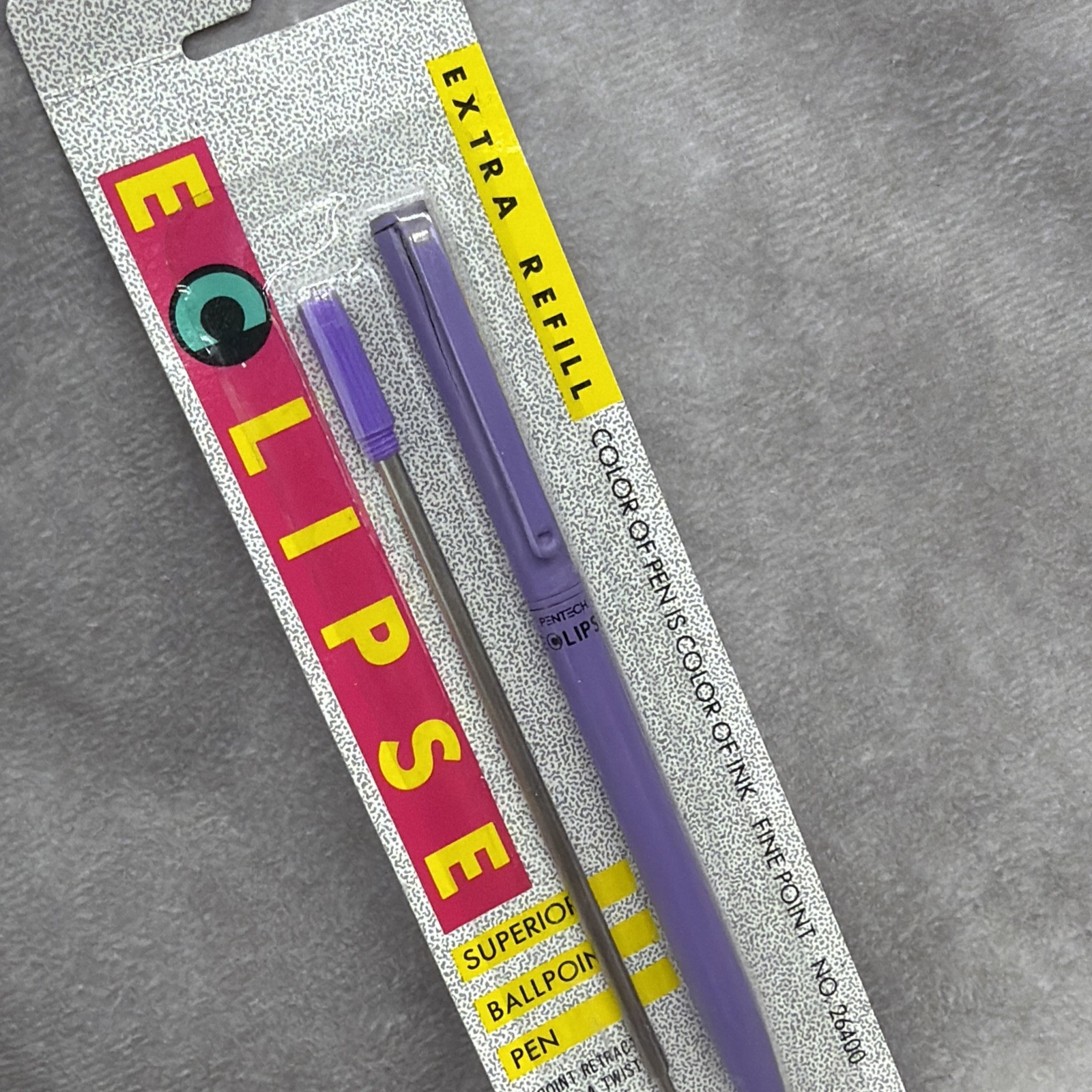 Vintage Pentech Eclipse Purple Ballpoint Pen Fine Point Ink Refill Prop 1989 NOS