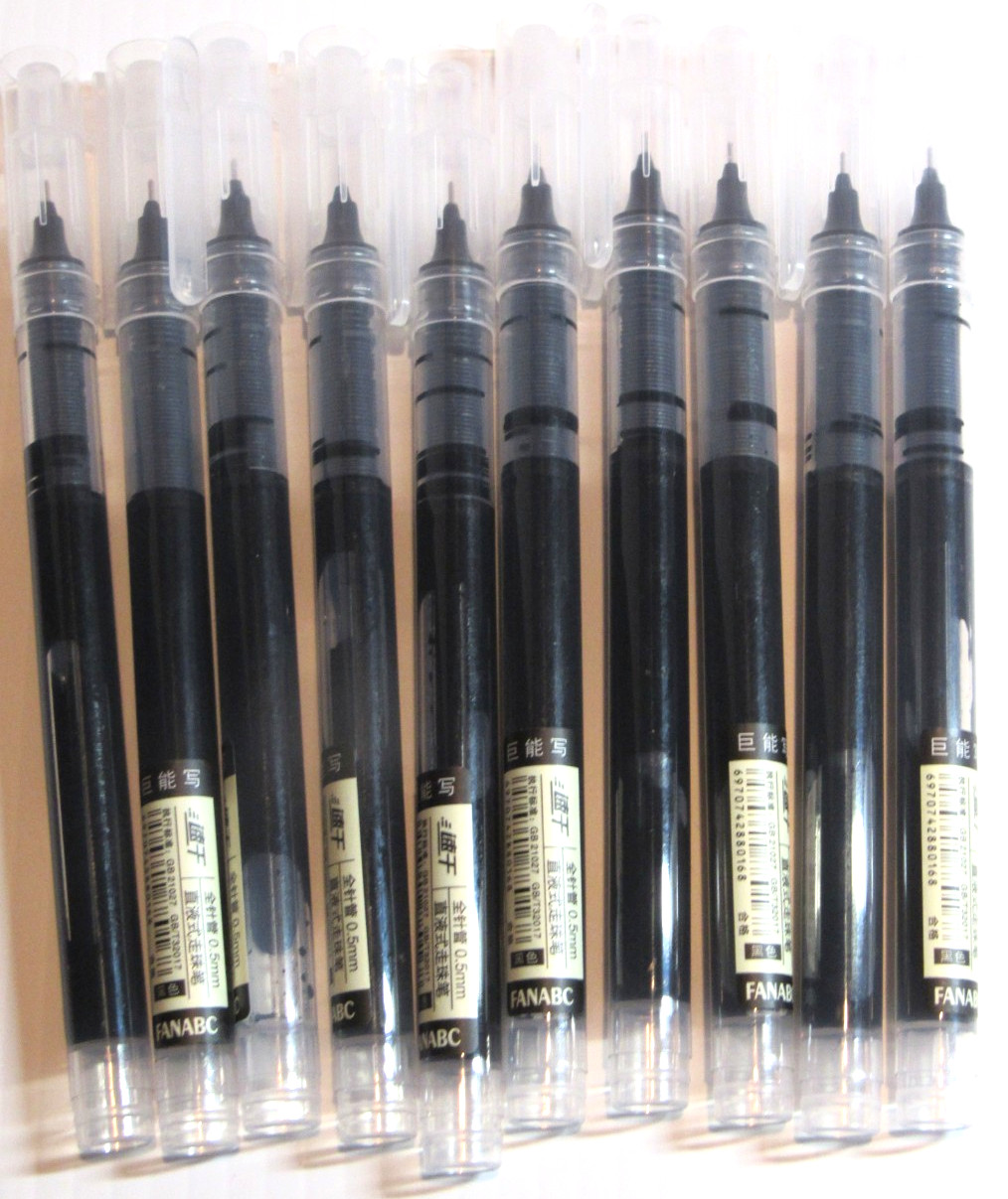 LOT OF 10 Fine Needle Point -.5mm Rollerball Pens Black smooth flowing ink-DEAL