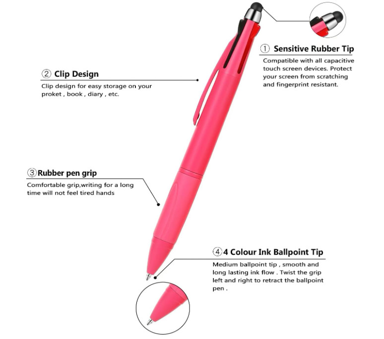 Bolígrafos multicolor 4 en 1 con stylus 1.0mm pack 9 para trabajo