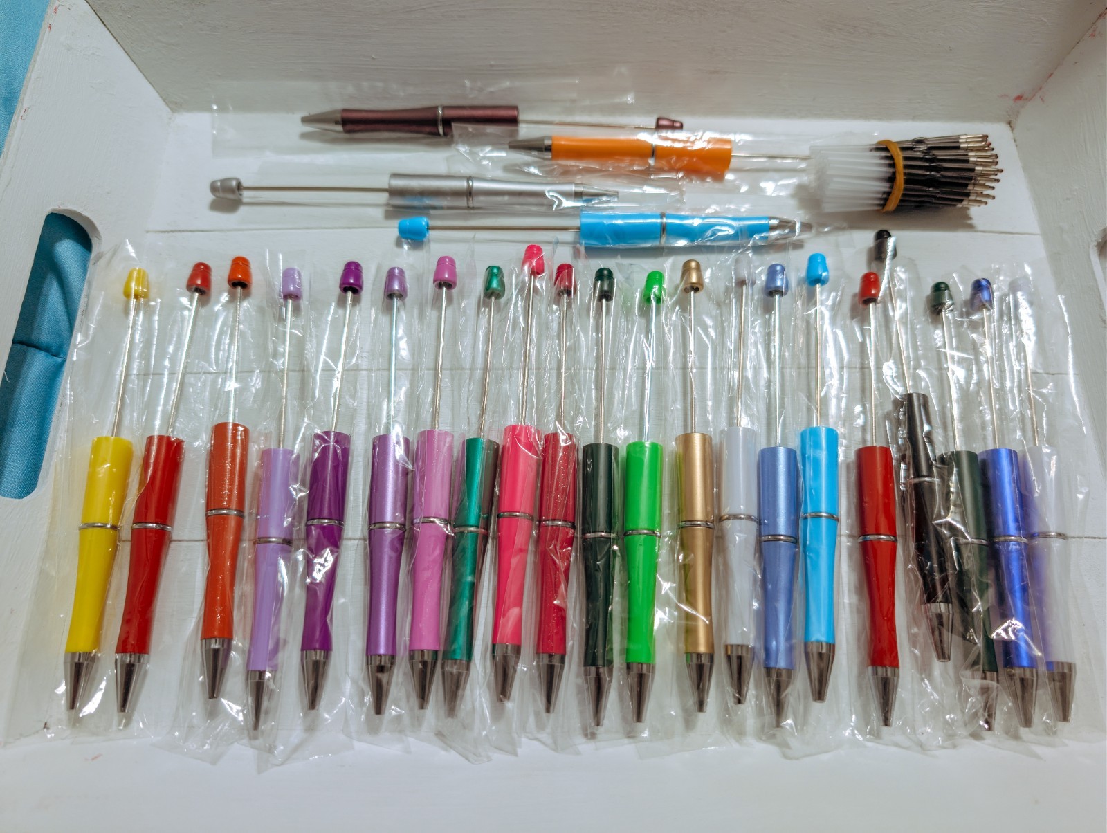 25pc DIY Beadable Pen Kit Blank Ballpoint Pens Bulk 20 Colors Craft Supplies