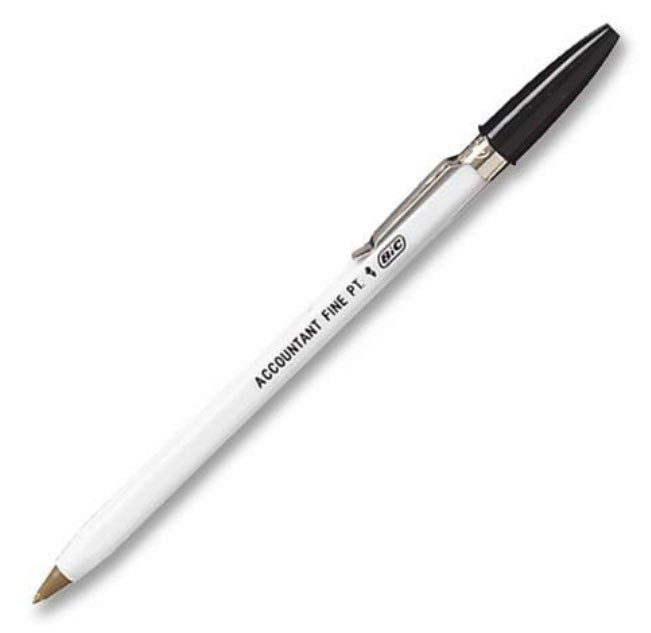 Bic Corp Ballpoint Pens Accountant Black Fine Pt Silver Clip White Body 12 Pens