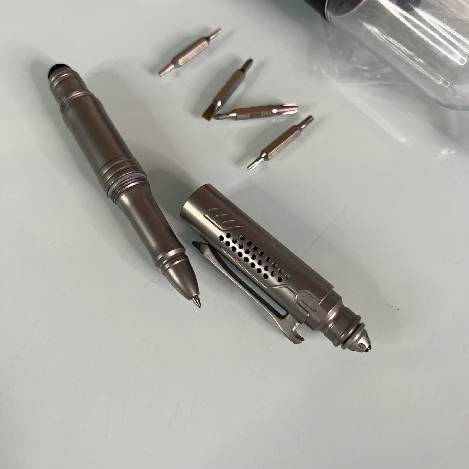 Ketuo Aurora Multi Function Pen Gray Writes Black Streamlined Stores Hex Bits