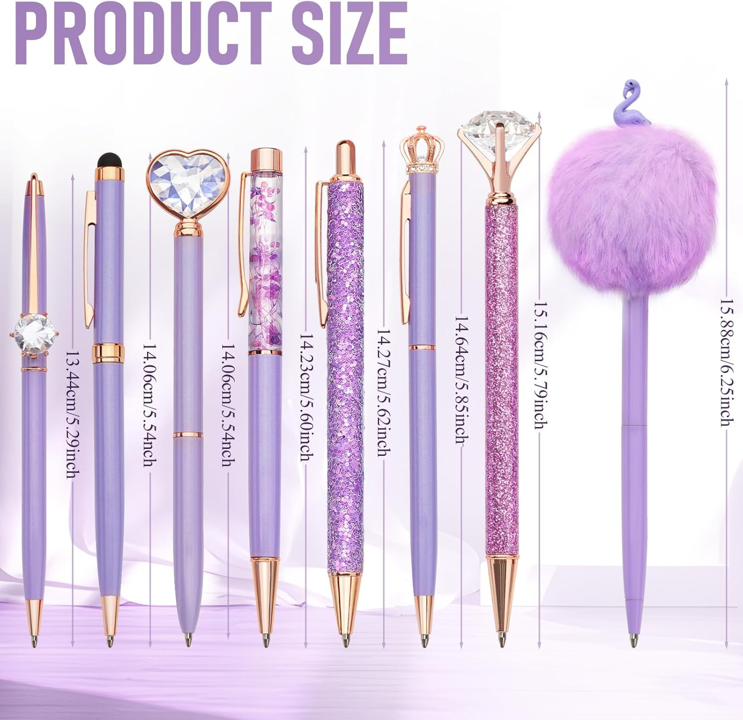 8Pcs Purple Pens, Metal Crystal Diamond Pen with Black & Blue Ink, Pens for Jour