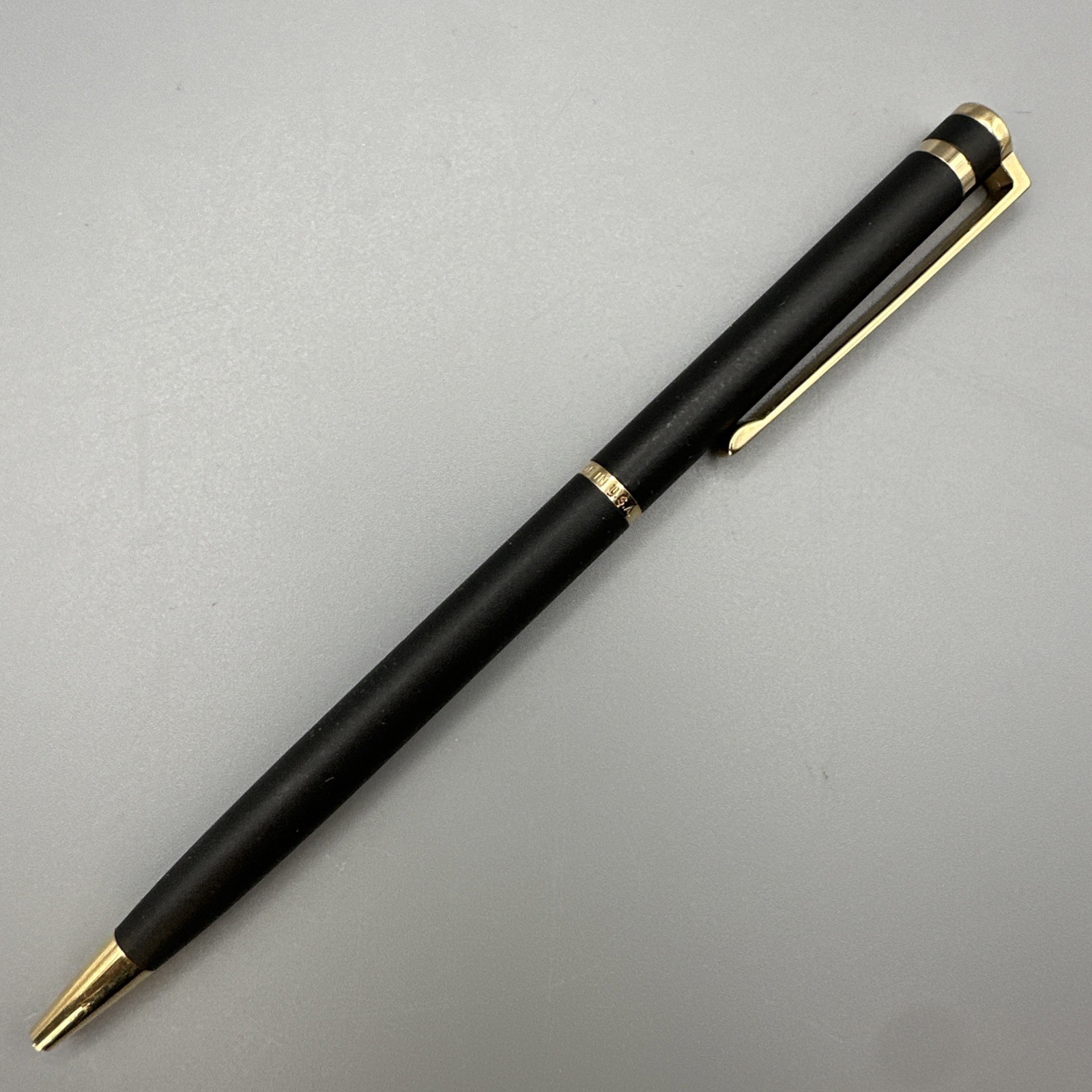 Vintage Colibri Ballpoint Pen in Matte Black w/ Gold Trim USA 1270