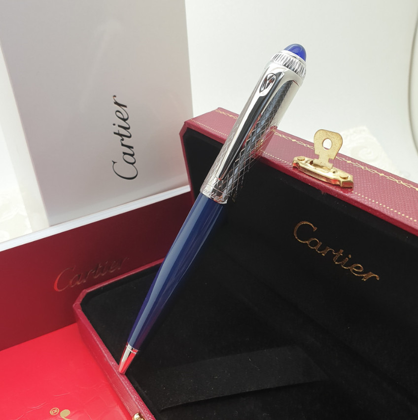 Cartier Iced Blue Guilloche Ballpoint Pen Premium Office Writing Pen New Box