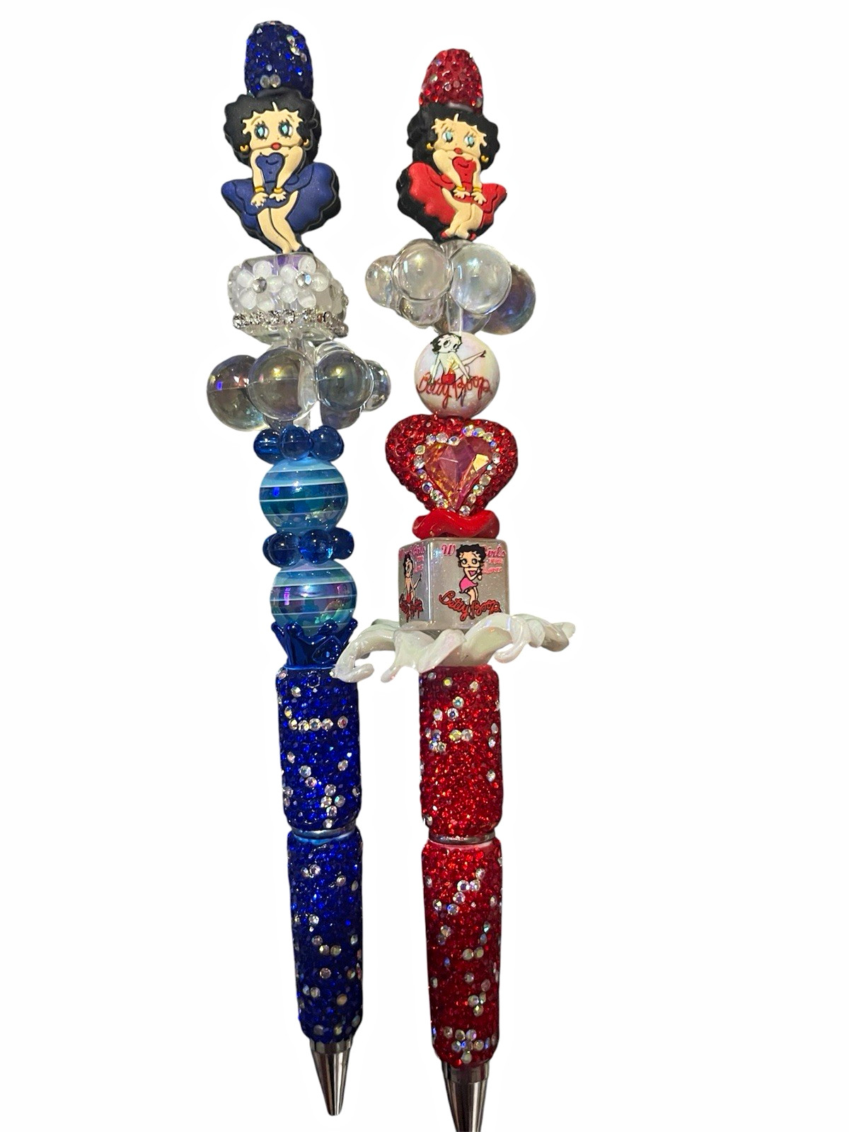 Decorative Beaded Charm Novelty Ballpoint Pens Lot, Glitter, Multicolor Ink