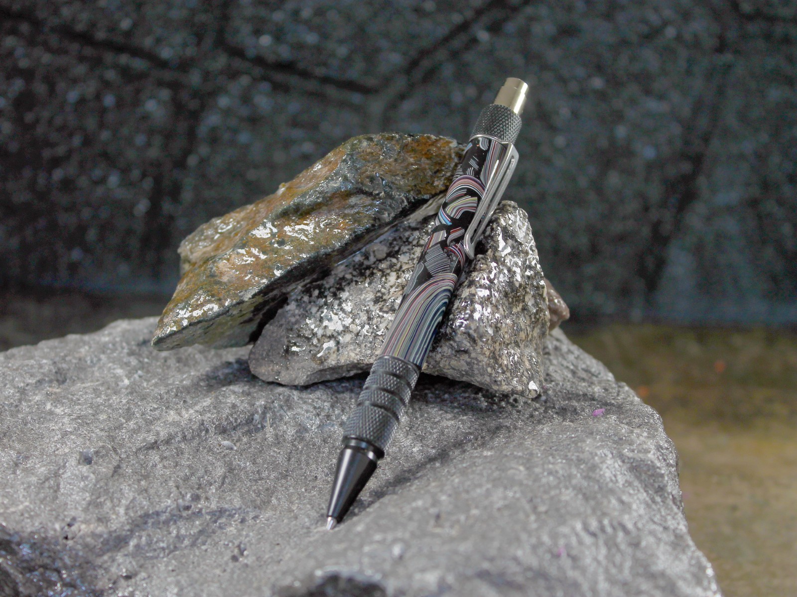 Fordite and Resin Pen – Grey/Black (P-075)