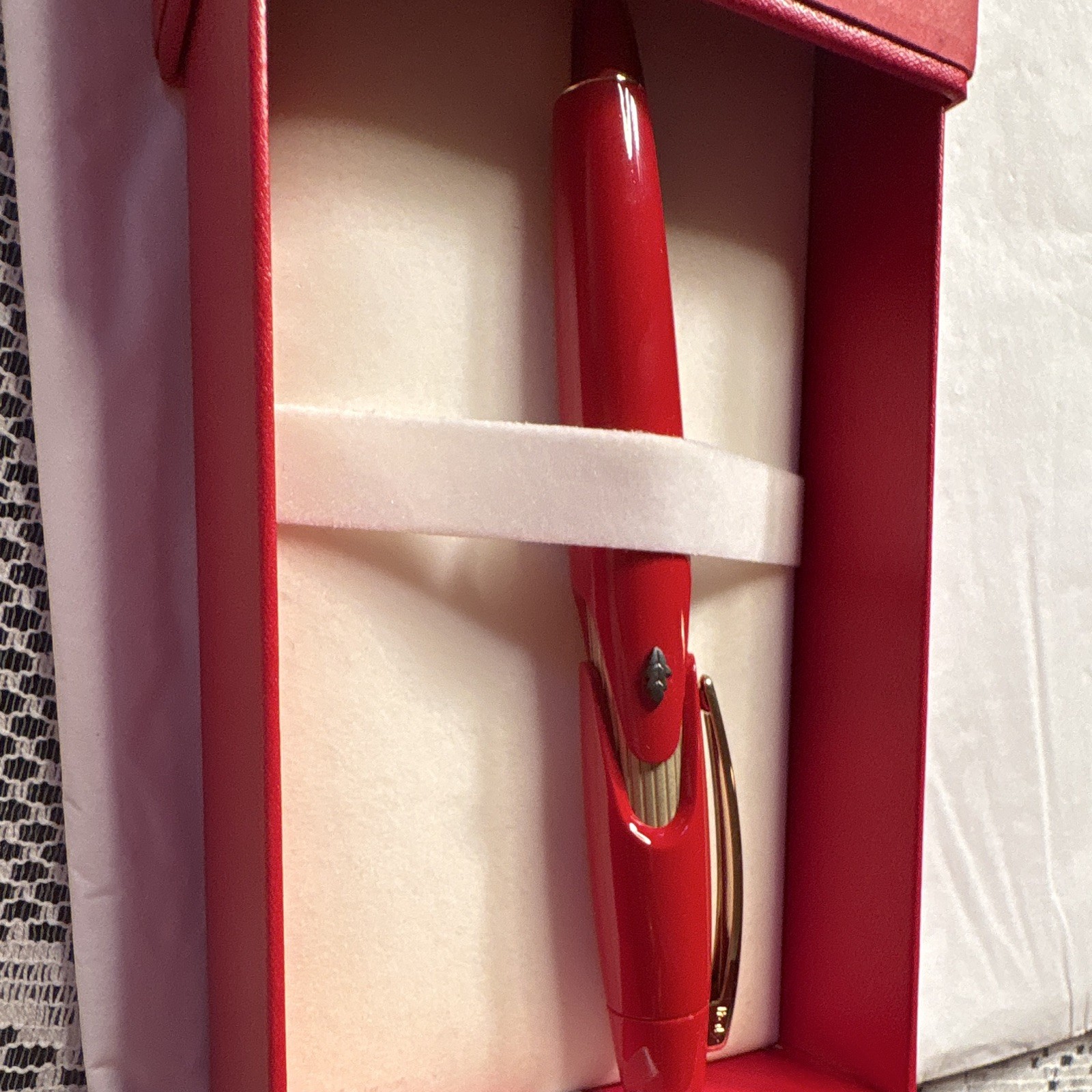 Red Stipula Ballpoint Pen Gold Trim Black Ink w/ Presentation Box ST60010